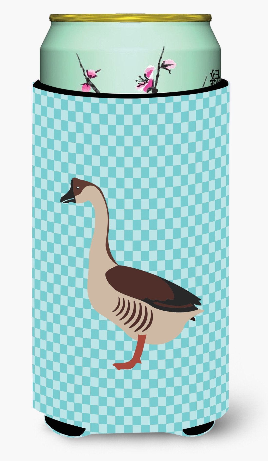 Chinese Goose Blue Check Tall Boy Beverage Insulator Hugger BB8070TBC by Caroline's Treasures