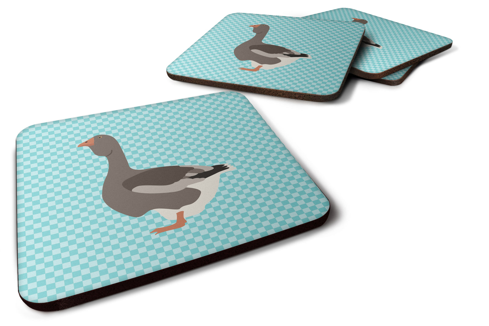 Toulouse Goose Blue Check Foam Coaster Set of 4 BB8071FC - the-store.com