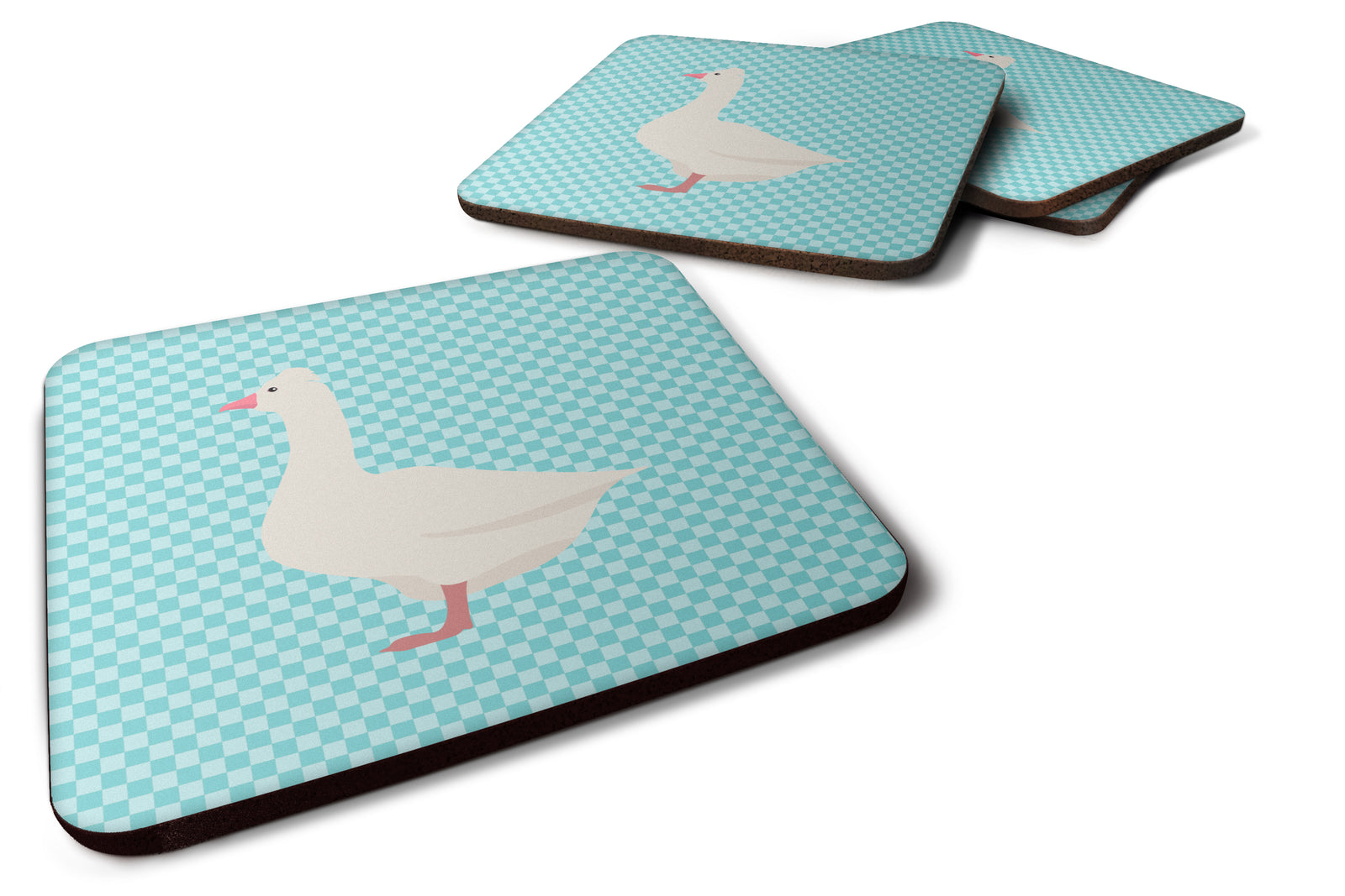 Roman Goose Blue Check Foam Coaster Set of 4 BB8072FC - the-store.com