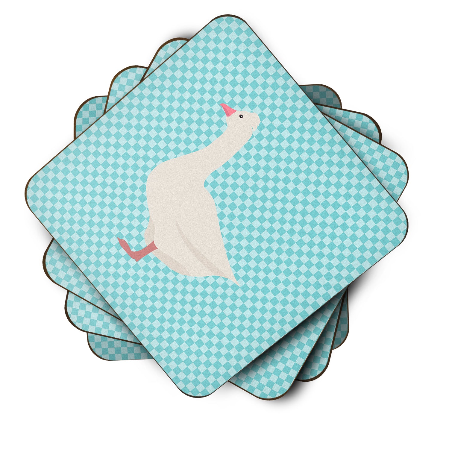 Roman Goose Blue Check Foam Coaster Set of 4 BB8072FC - the-store.com