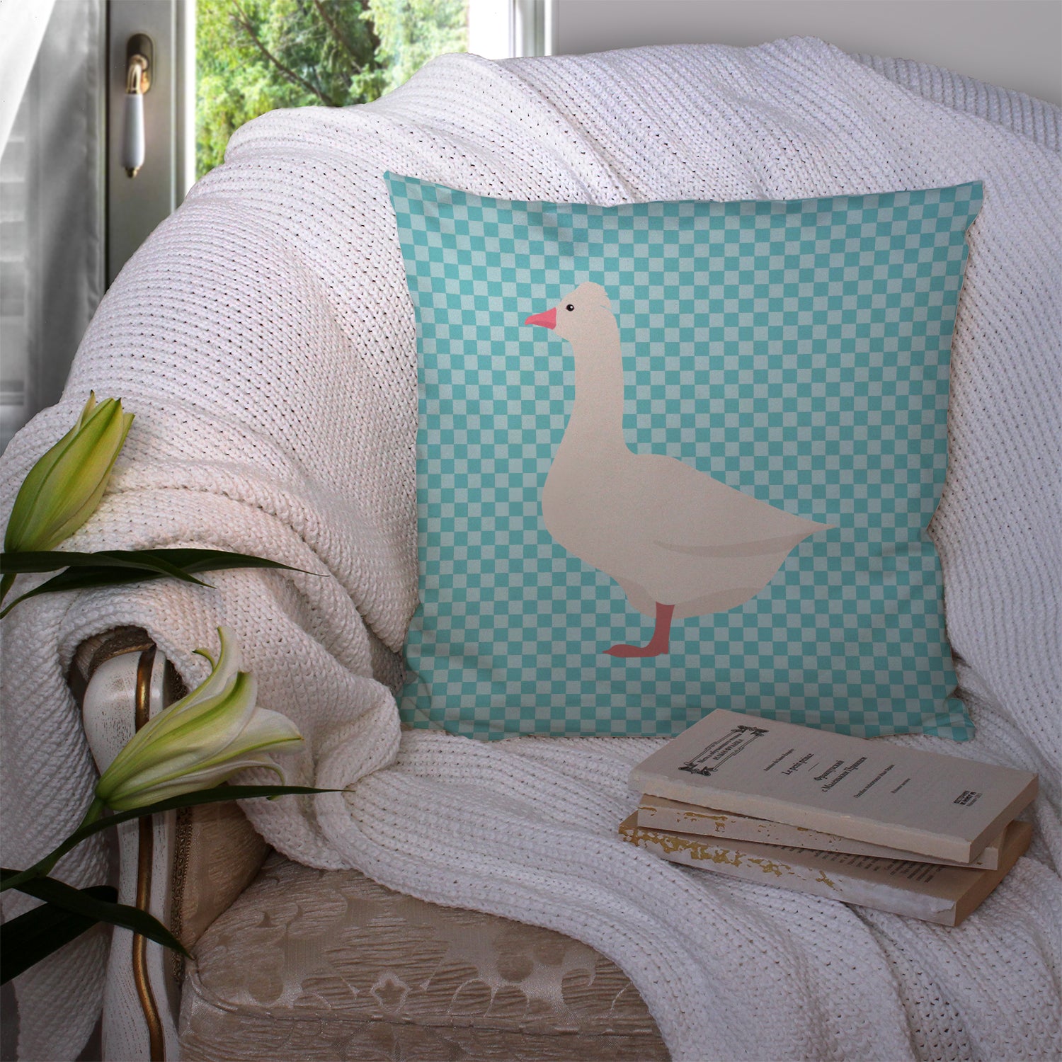 Roman Goose Blue Check Fabric Decorative Pillow BB8072PW1414 - the-store.com