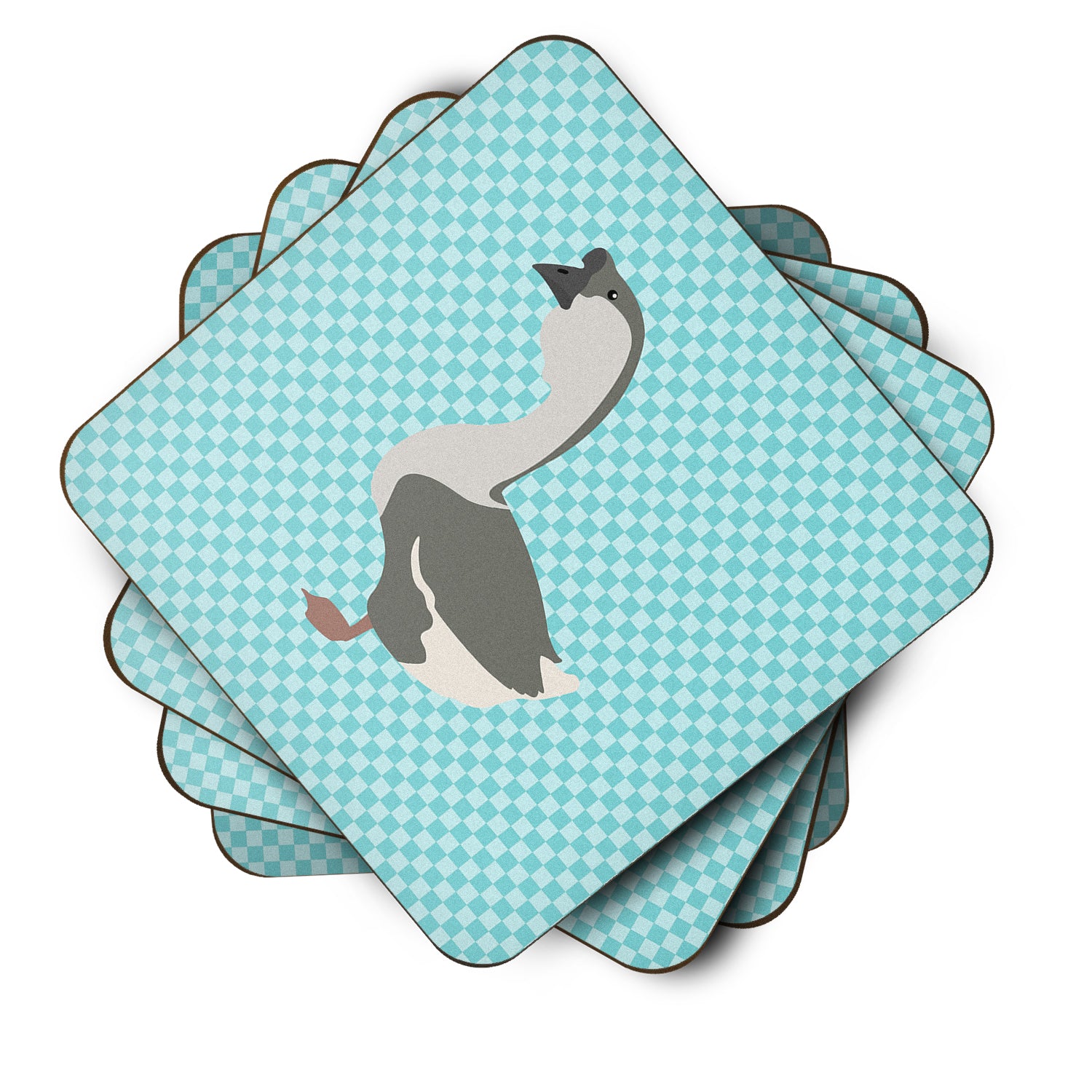 African Goose Blue Check Foam Coaster Set of 4 BB8073FC - the-store.com