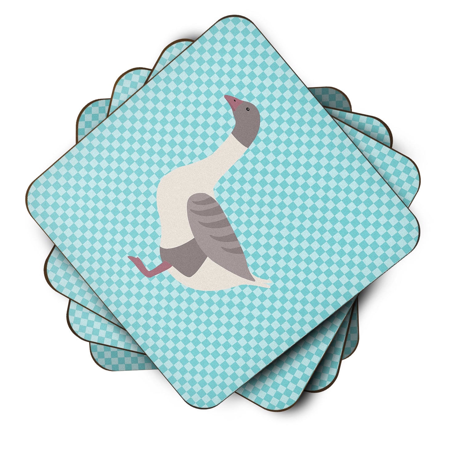 Buff Grey Back Goose Blue Check Foam Coaster Set of 4 BB8075FC - the-store.com