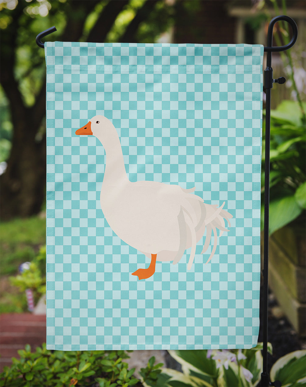 Sebastopol Goose Blue Check Flag Garden Size  the-store.com.