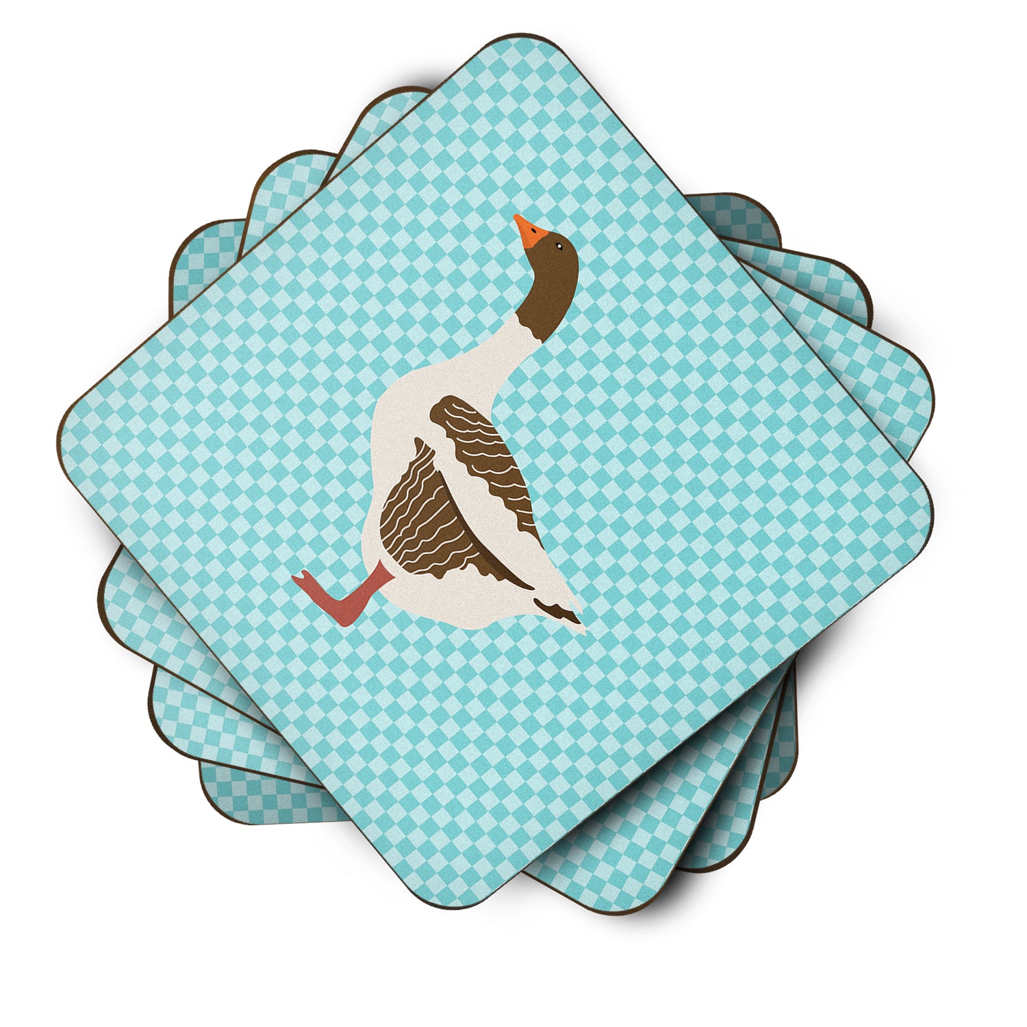 Pomeranian Rogener Goose Blue Check Foam Coaster Set of 4 BB8077FC - the-store.com