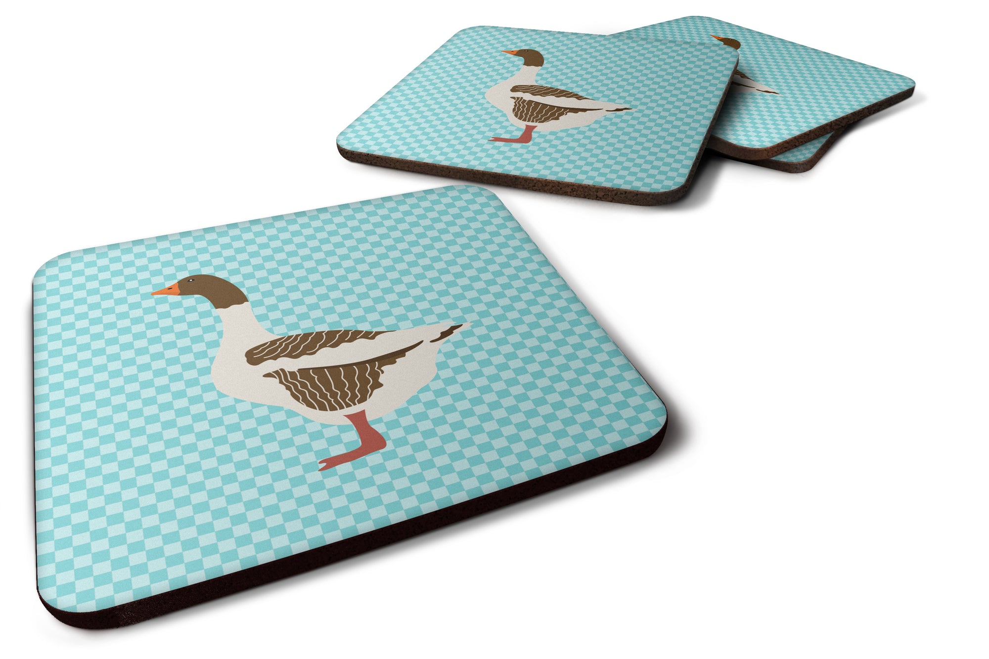 Pomeranian Rogener Goose Blue Check Foam Coaster Set of 4 BB8077FC - the-store.com