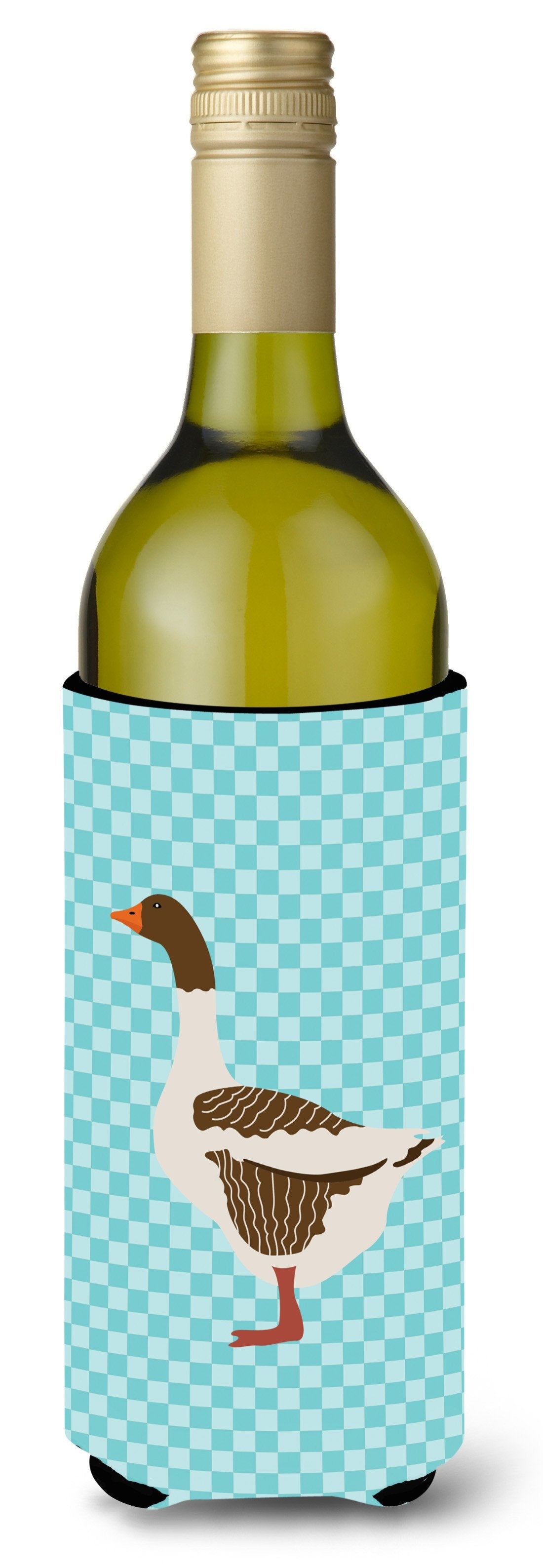 Pomeranian Rogener Goose Blue Check Wine Bottle Beverge Insulator Hugger BB8077LITERK by Caroline&#39;s Treasures