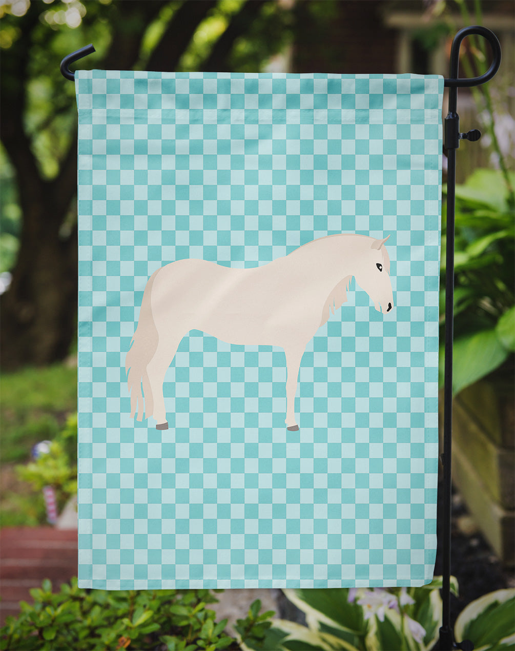 Paso Fino Horse Blue Check Flag Garden Size  the-store.com.