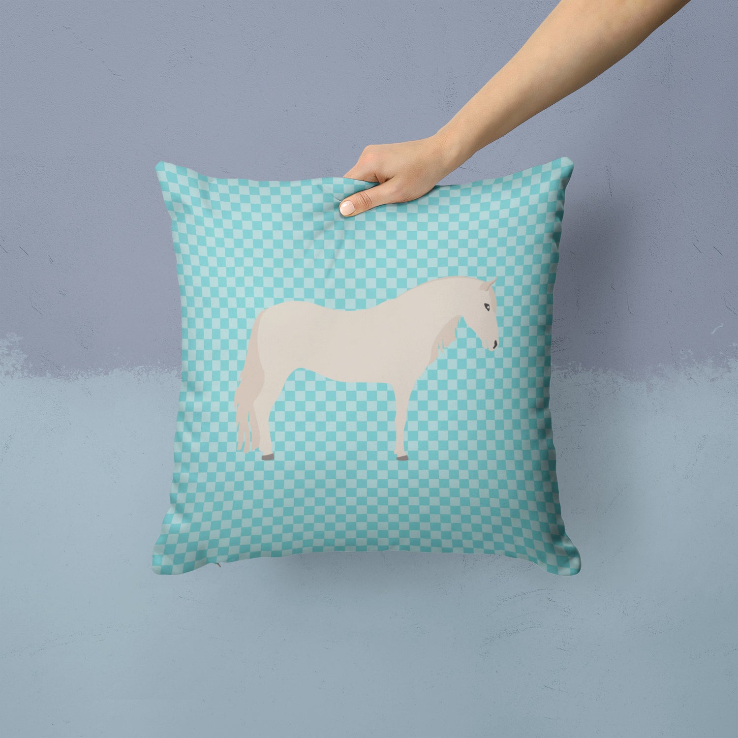 Paso Fino Horse Blue Check Fabric Decorative Pillow BB8079PW1414 - the-store.com