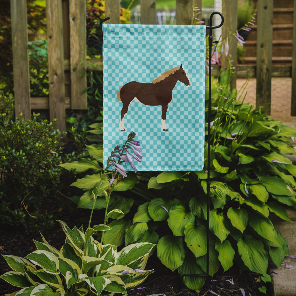 Percheron Horse Blue Check Flag Garden Size  the-store.com.