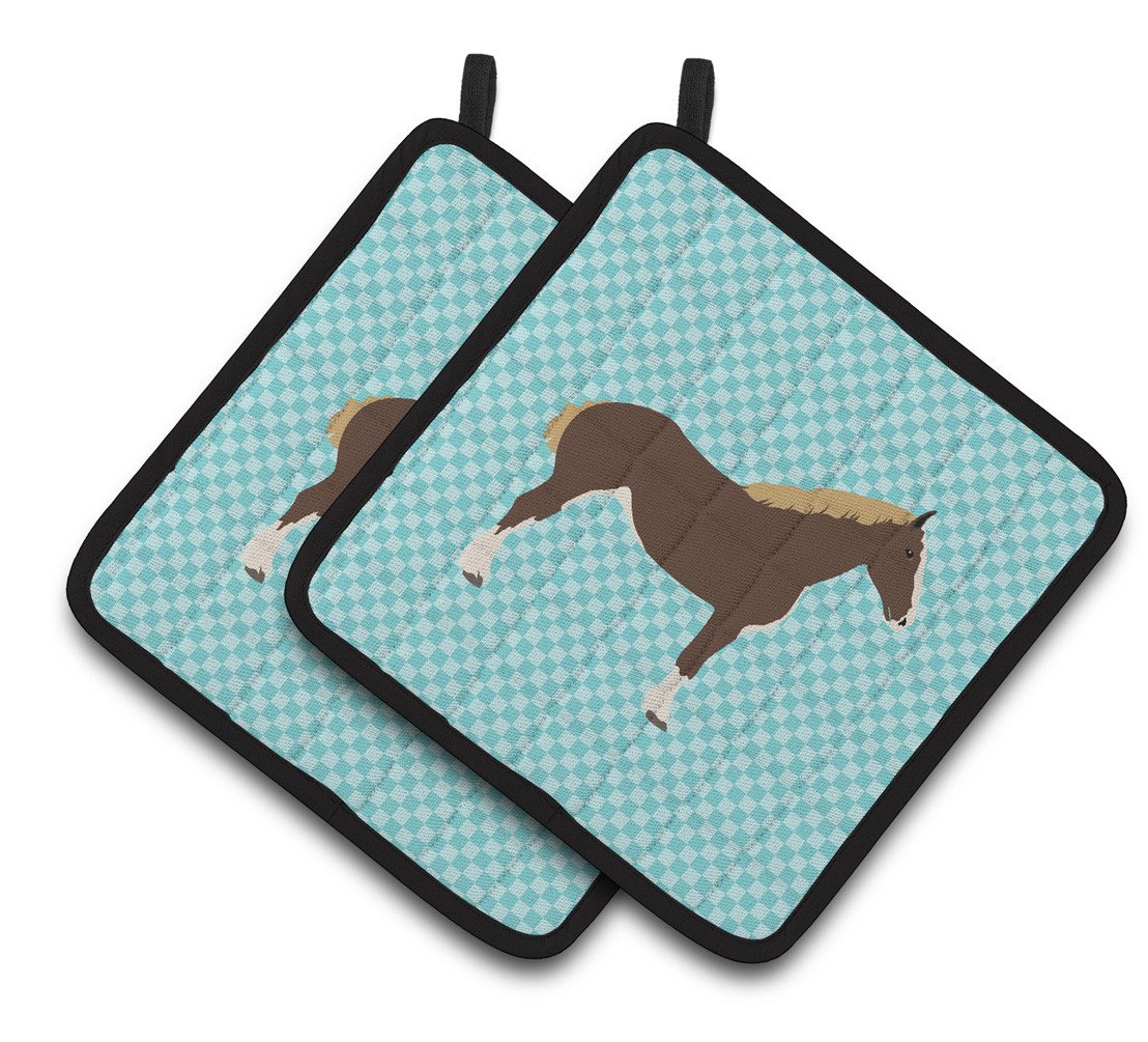 Percheron Horse Blue Check Pair of Pot Holders BB8080PTHD by Caroline's Treasures