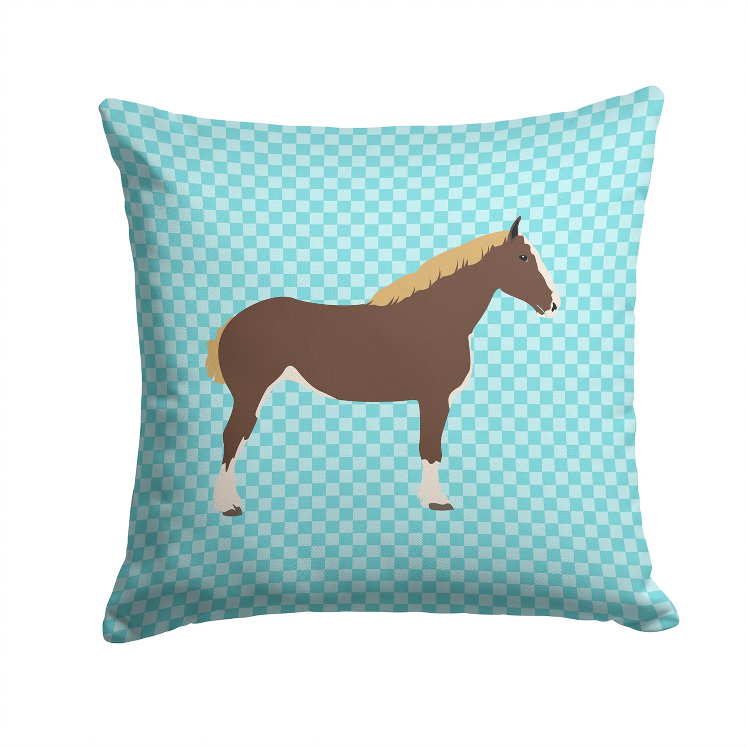 Percheron Horse Blue Check Fabric Decorative Pillow BB8080PW1414 - the-store.com