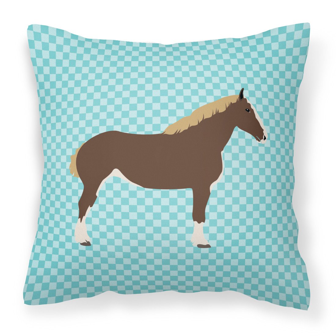 Percheron Horse Blue Check Fabric Decorative Pillow BB8080PW1818 by Caroline's Treasures