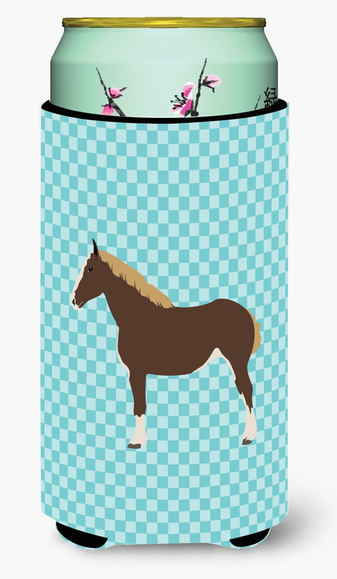 Percheron Horse Blue Check Tall Boy Beverage Insulator Hugger BB8080TBC by Caroline's Treasures