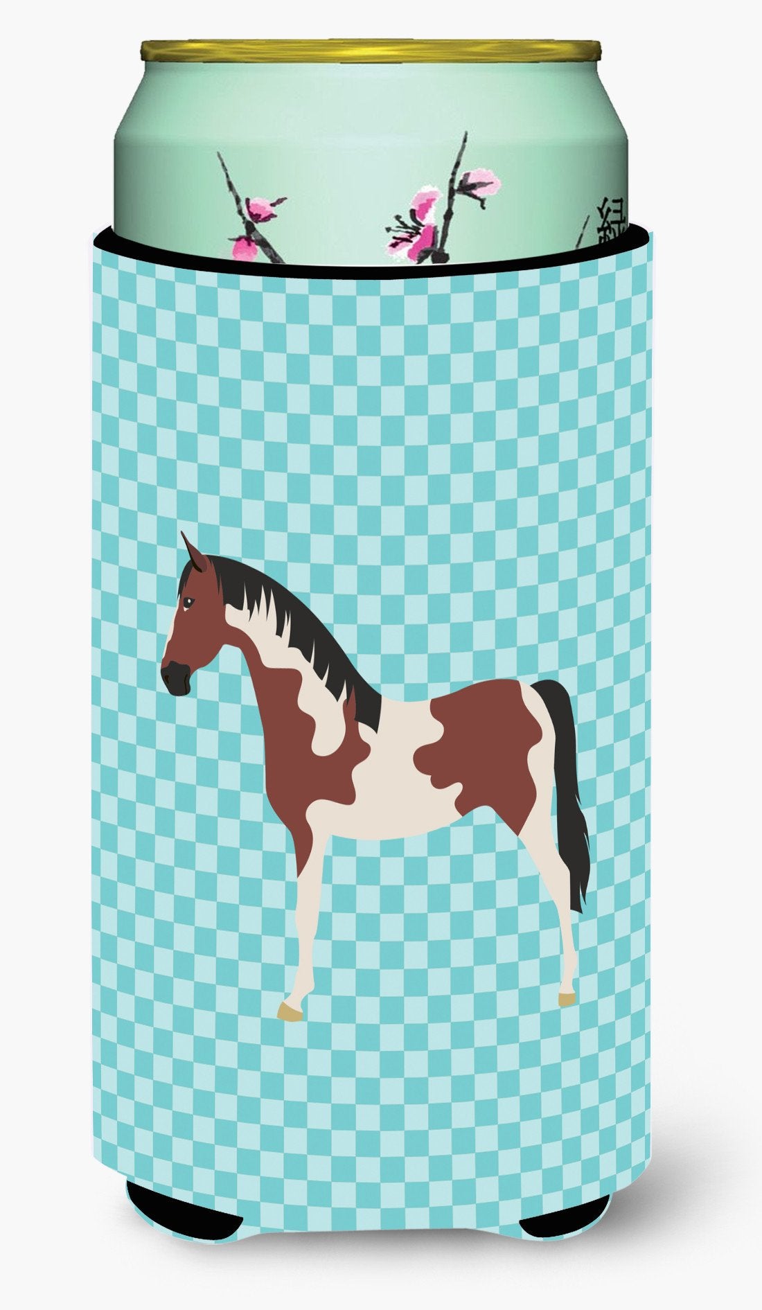 Pinto Horse Blue Check Tall Boy Beverage Insulator Hugger BB8081TBC by Caroline's Treasures