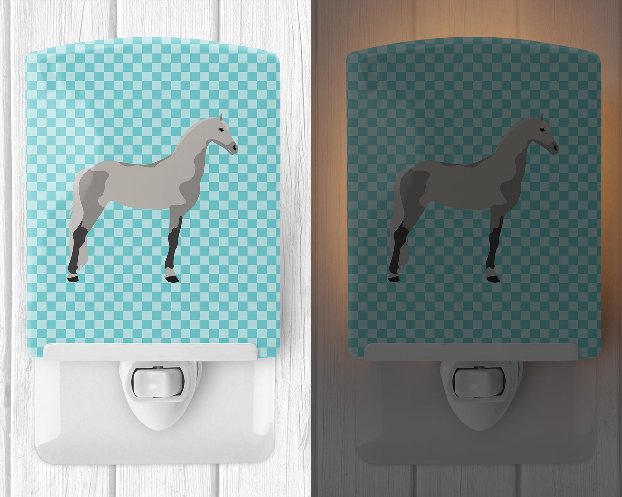 Orlov Trotter Horse Blue Check Ceramic Night Light BB8082CNL - the-store.com