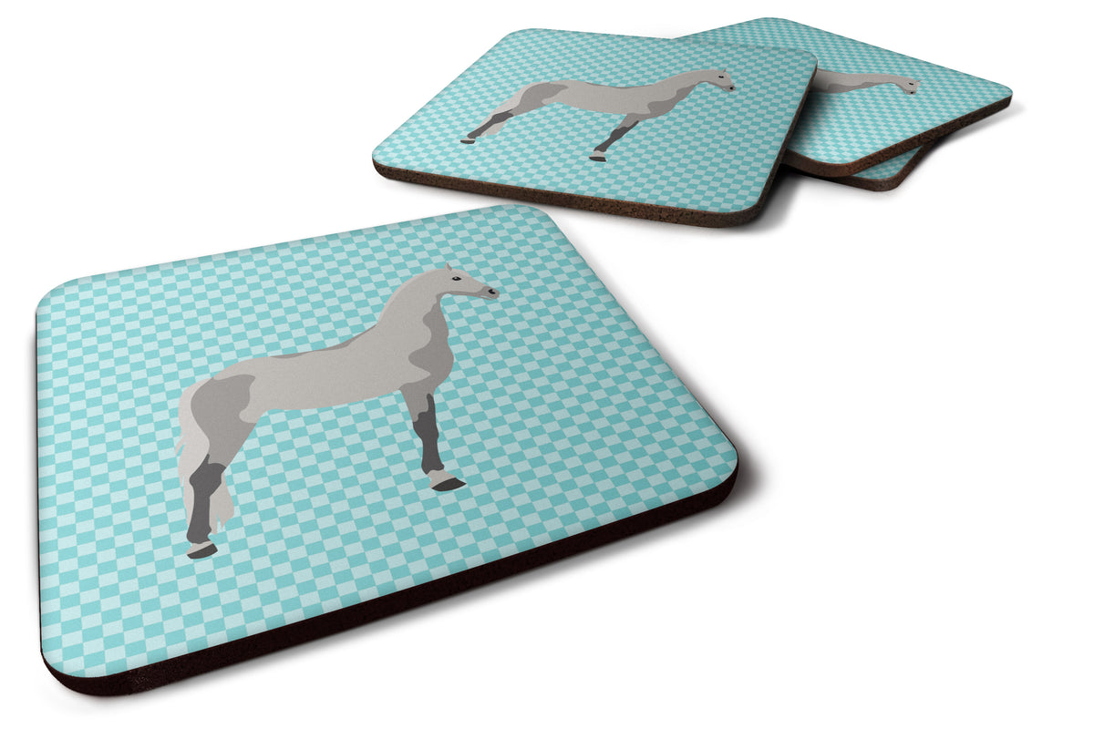 Orlov Trotter Horse Blue Check Foam Coaster Set of 4 BB8082FC - the-store.com