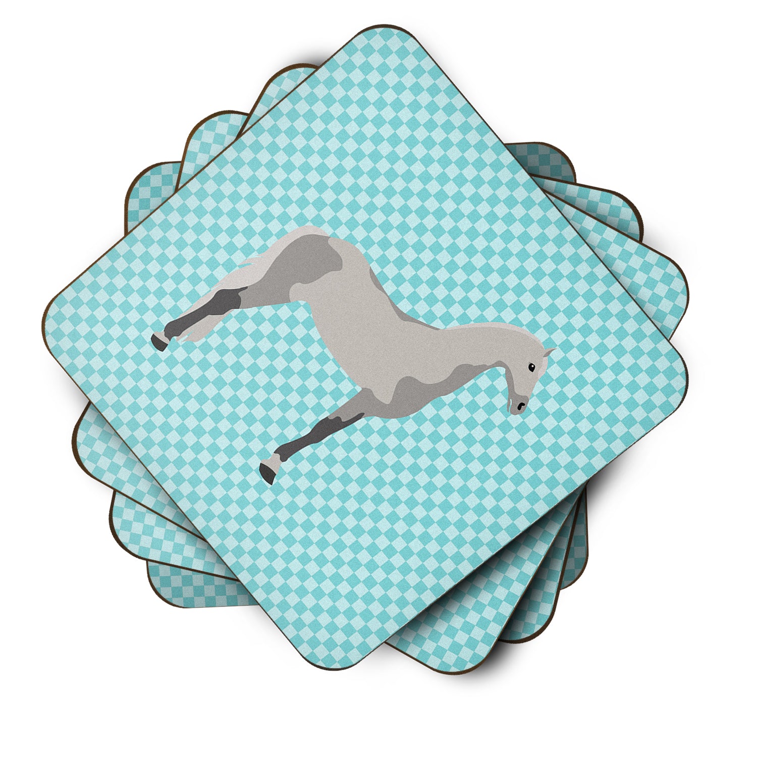 Orlov Trotter Horse Blue Check Foam Coaster Set of 4 BB8082FC - the-store.com