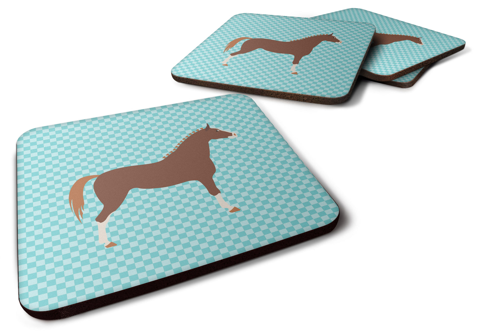 Hannoverian Horse Blue Check Foam Coaster Set of 4 BB8083FC - the-store.com