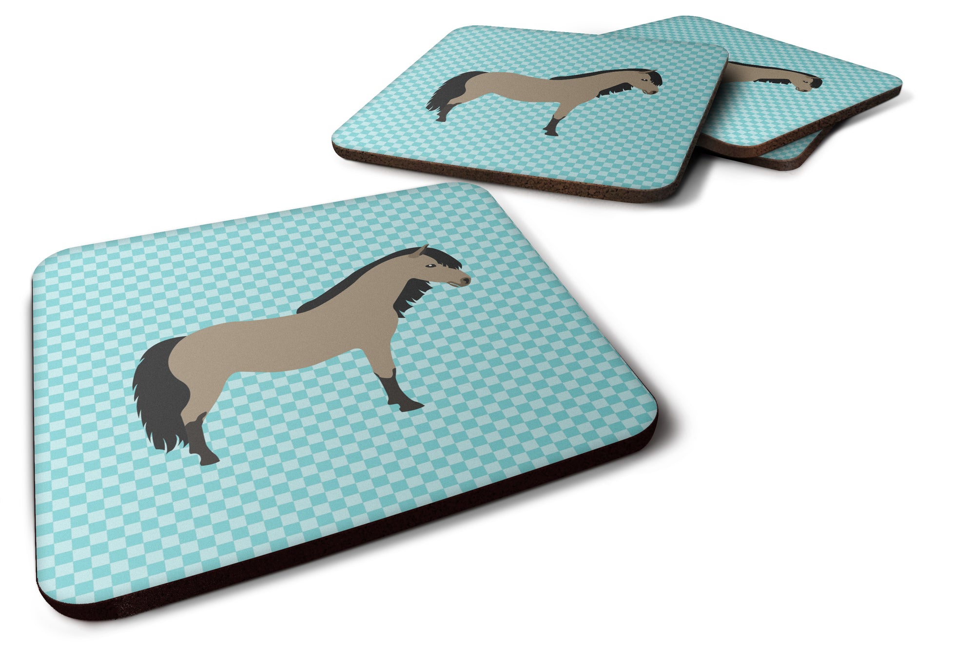 Welsh Pony Horse Blue Check Foam Coaster Set of 4 BB8084FC - the-store.com