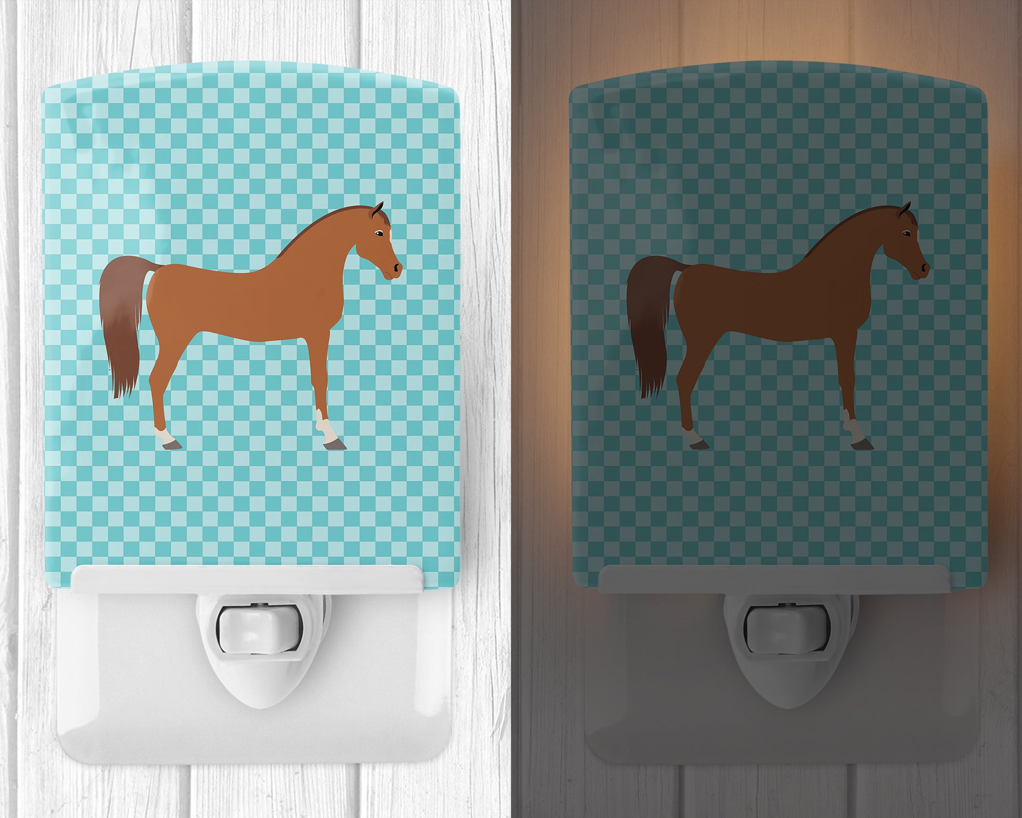 Arabian Horse Blue Check Ceramic Night Light BB8085CNL - the-store.com