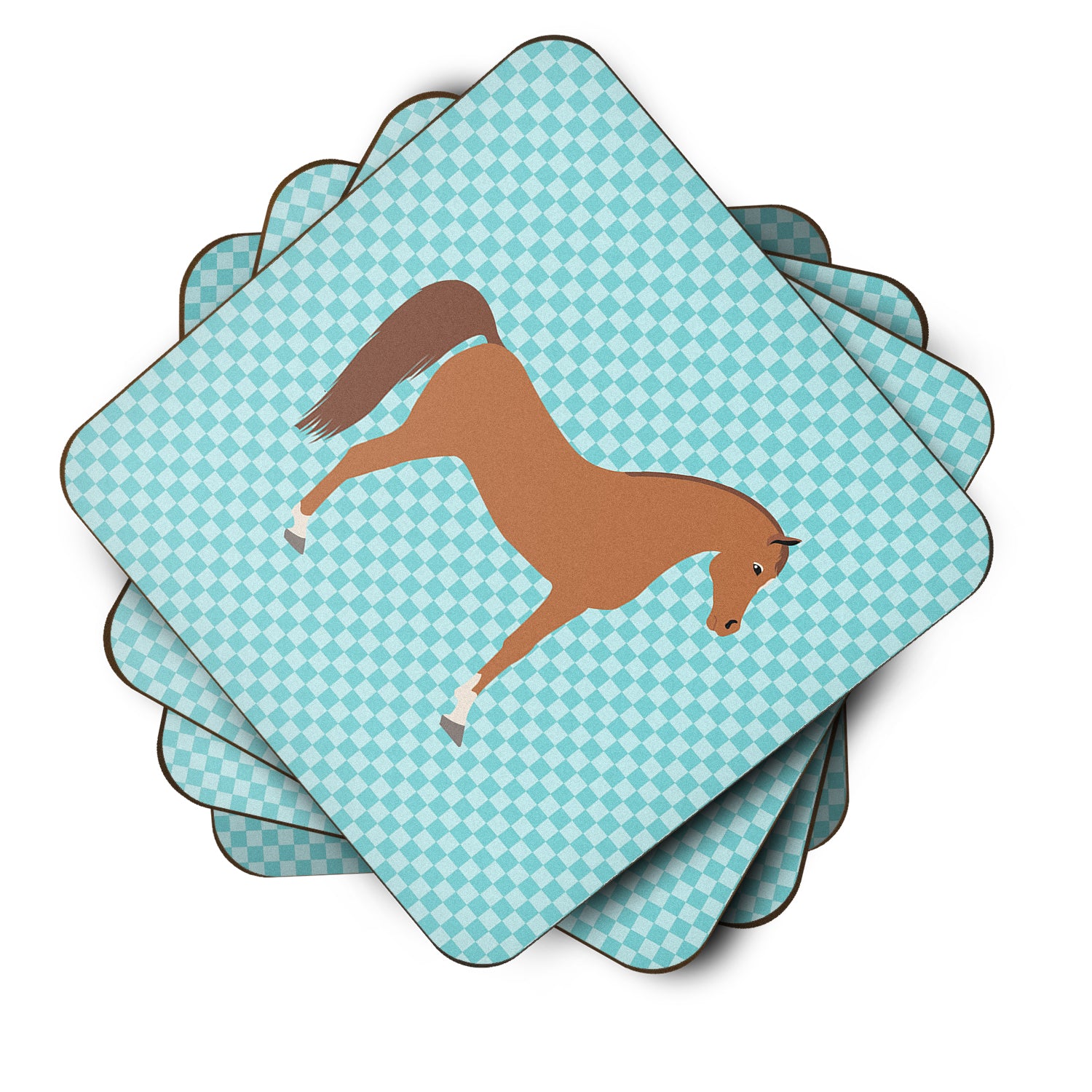 Arabian Horse Blue Check Foam Coaster Set of 4 BB8085FC - the-store.com