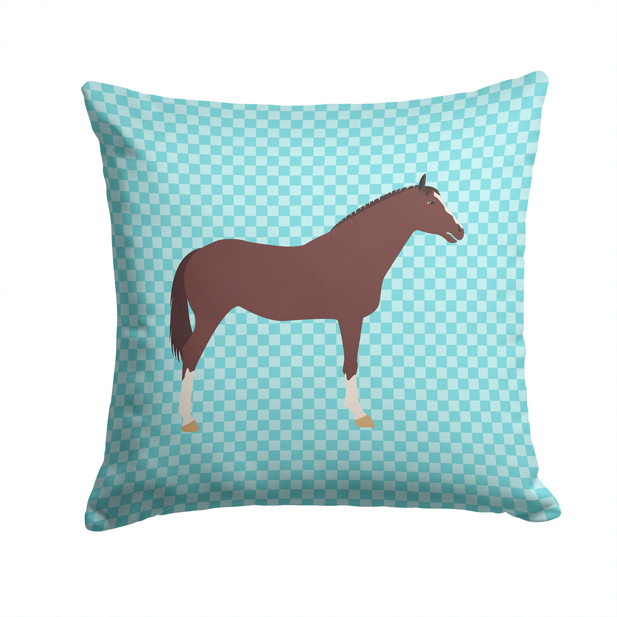 English Thoroughbred Horse Blue Check Fabric Decorative Pillow BB8087PW1414 - the-store.com