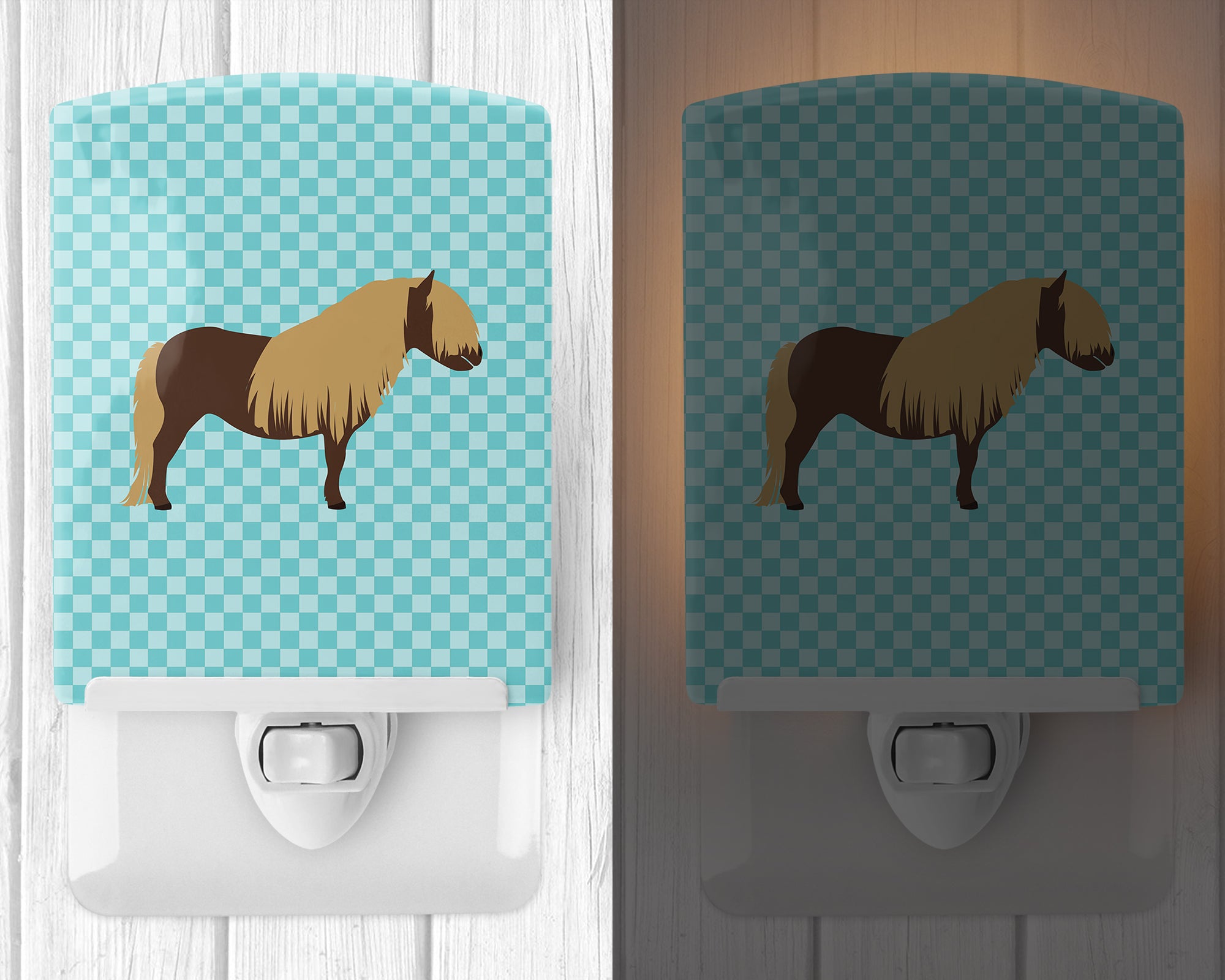 Shetland Pony Horse Blue Check Ceramic Night Light BB8088CNL - the-store.com