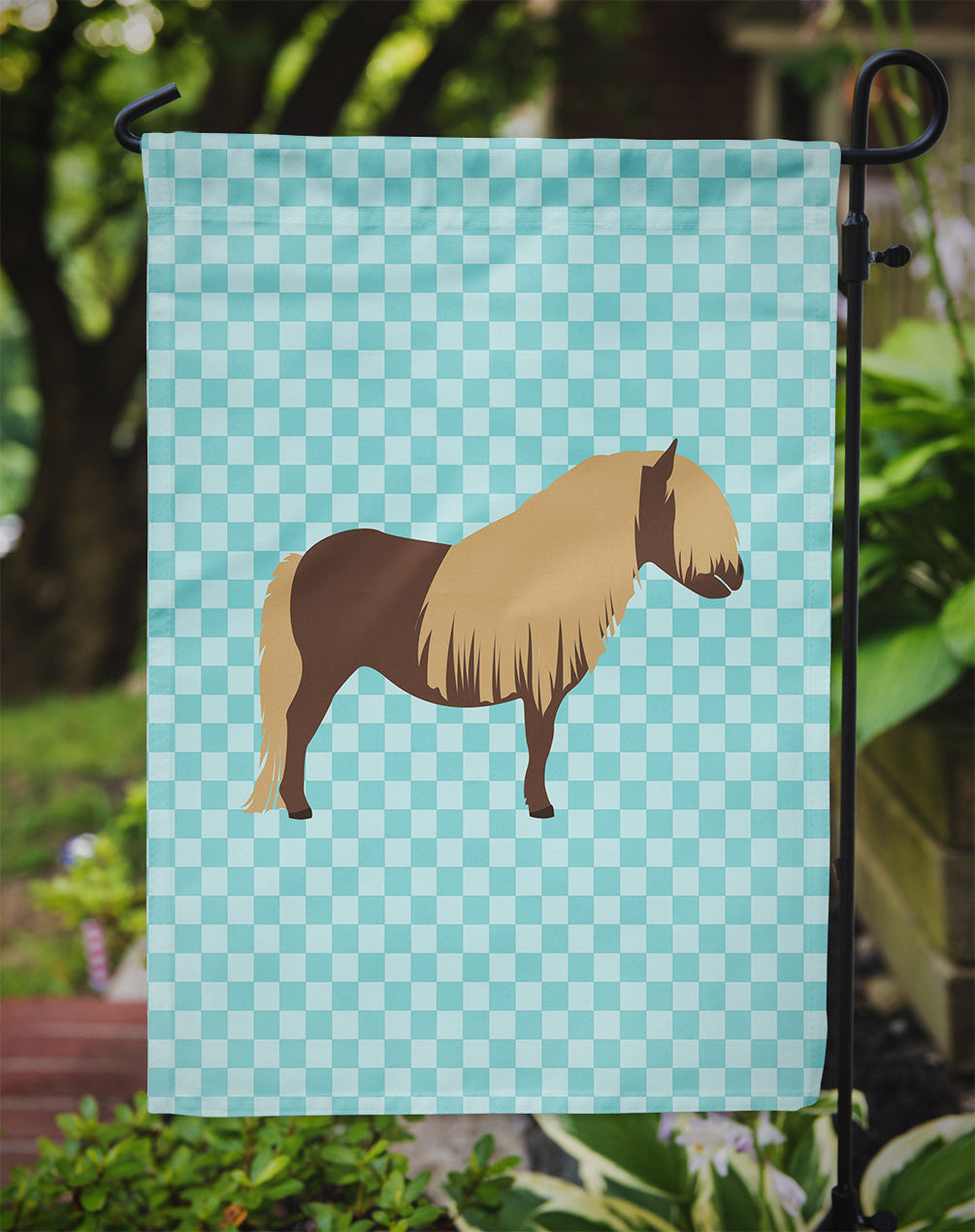 Shetland Pony Horse Blue Check Flag Garden Size  the-store.com.