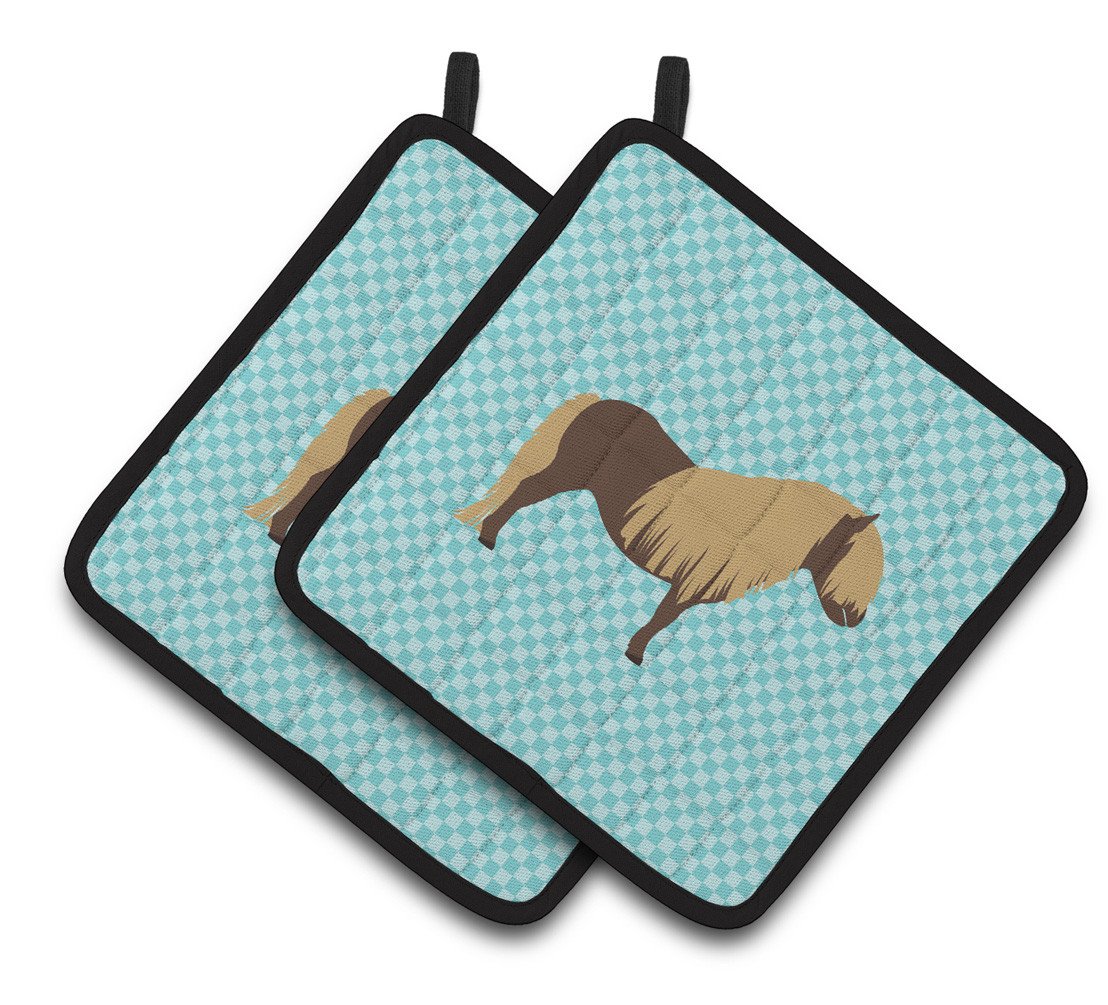 Shetland Pony Horse Blue Check Pair of Pot Holders BB8088PTHD by Caroline's Treasures