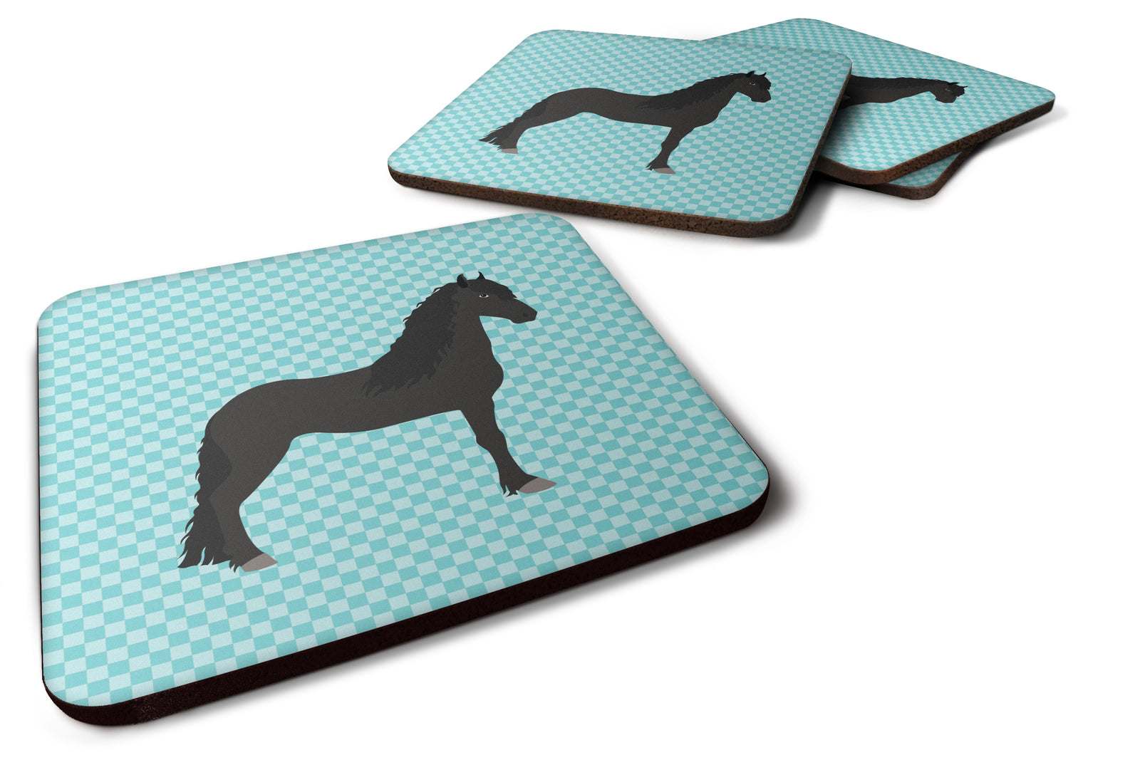 Friesian Horse Blue Check Foam Coaster Set of 4 BB8089FC - the-store.com