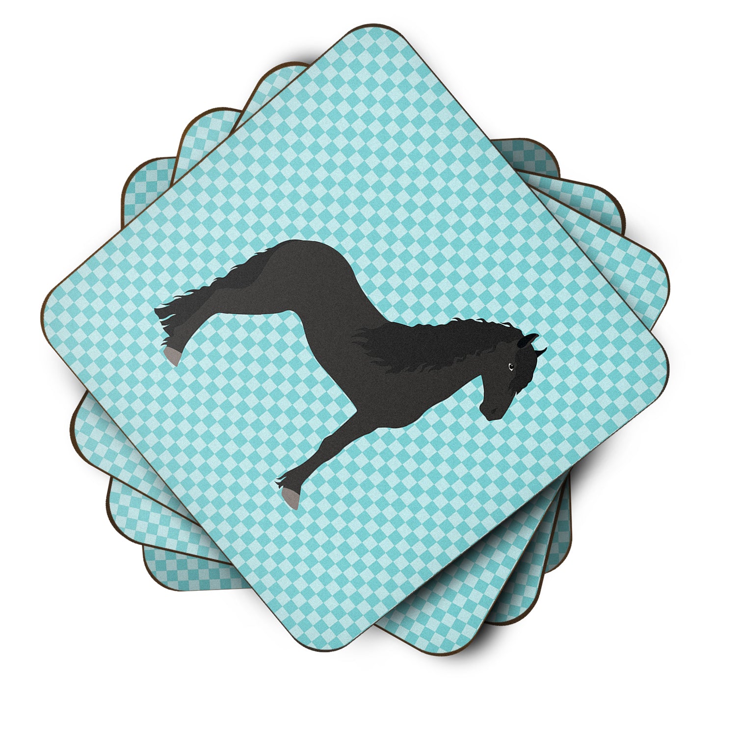 Friesian Horse Blue Check Foam Coaster Set of 4 BB8089FC - the-store.com