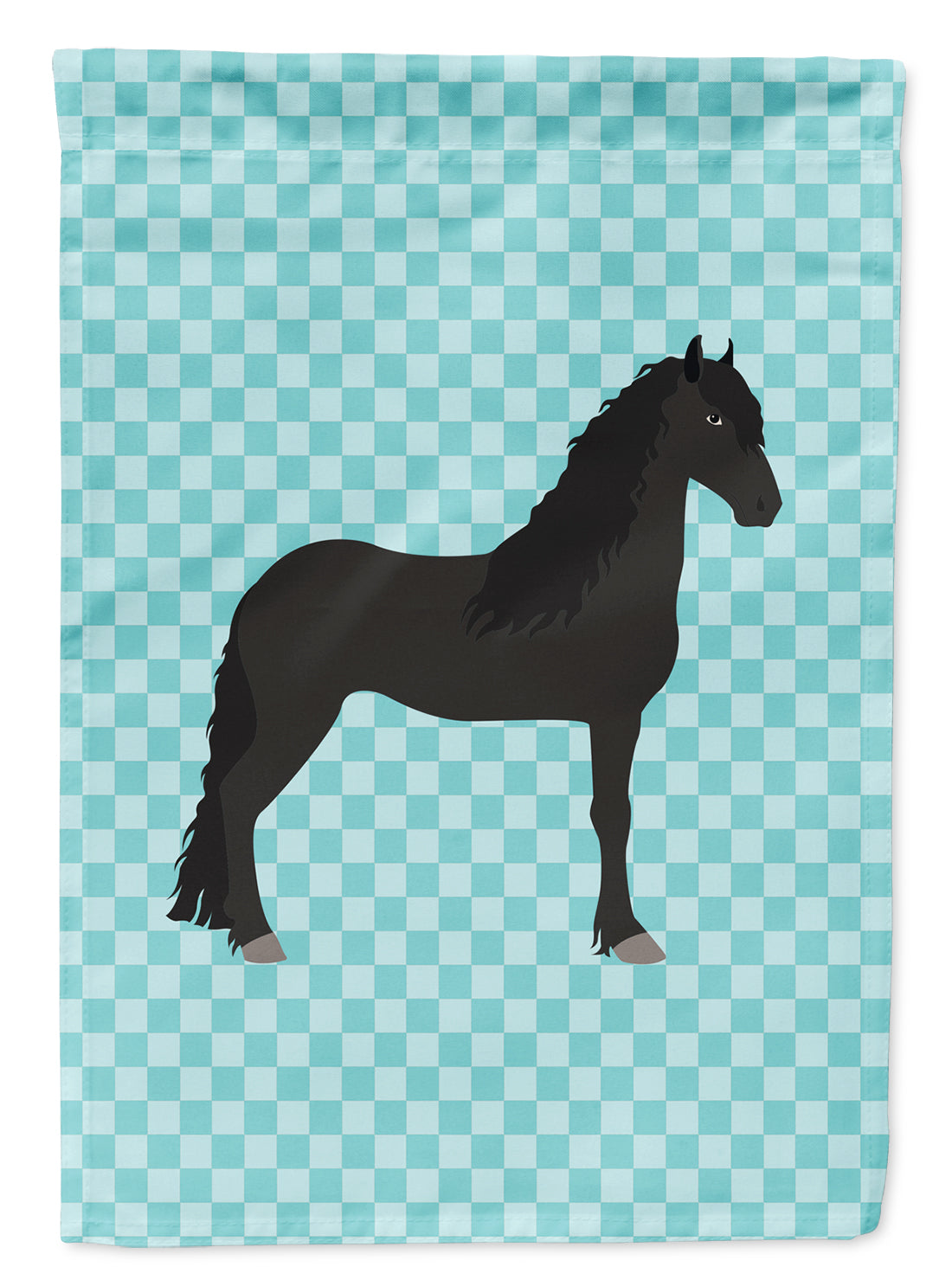 Friesian Horse Blue Check Flag Garden Size  the-store.com.