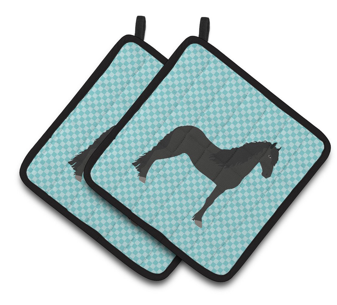 Friesian Horse Blue Check Pair of Pot Holders BB8089PTHD by Caroline's Treasures