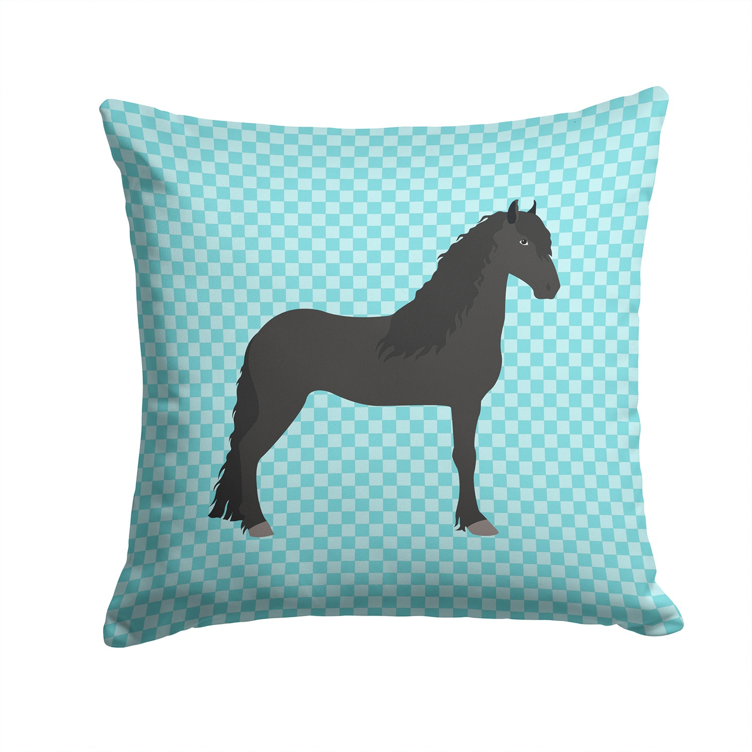 Friesian Horse Blue Check Fabric Decorative Pillow BB8089PW1414 - the-store.com