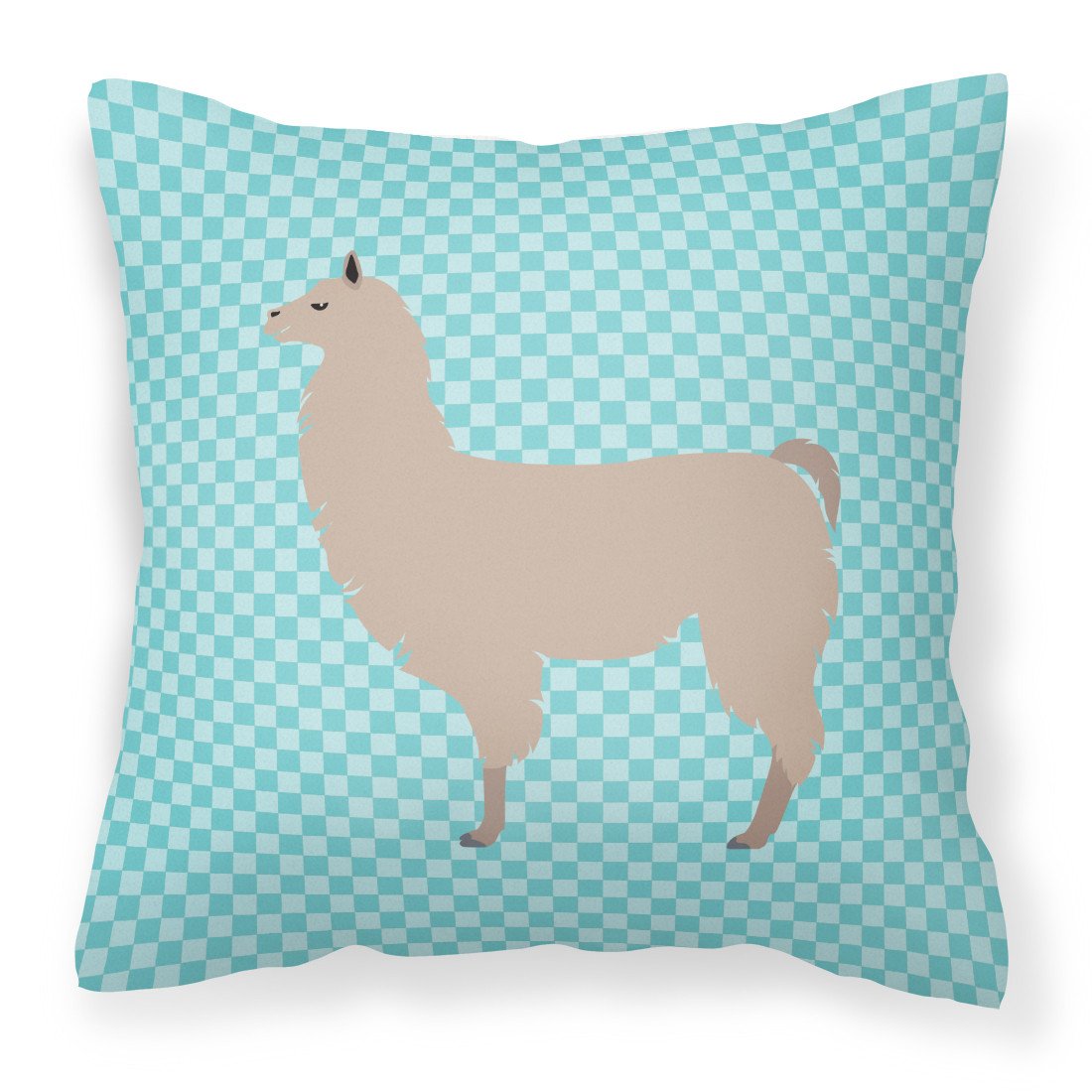 Llama Blue Check Fabric Decorative Pillow BB8090PW1818 by Caroline&#39;s Treasures