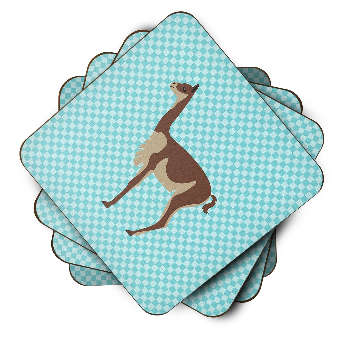 Vicugna or Vicuna Blue Check Foam Coaster Set of 4 BB8091FC - the-store.com