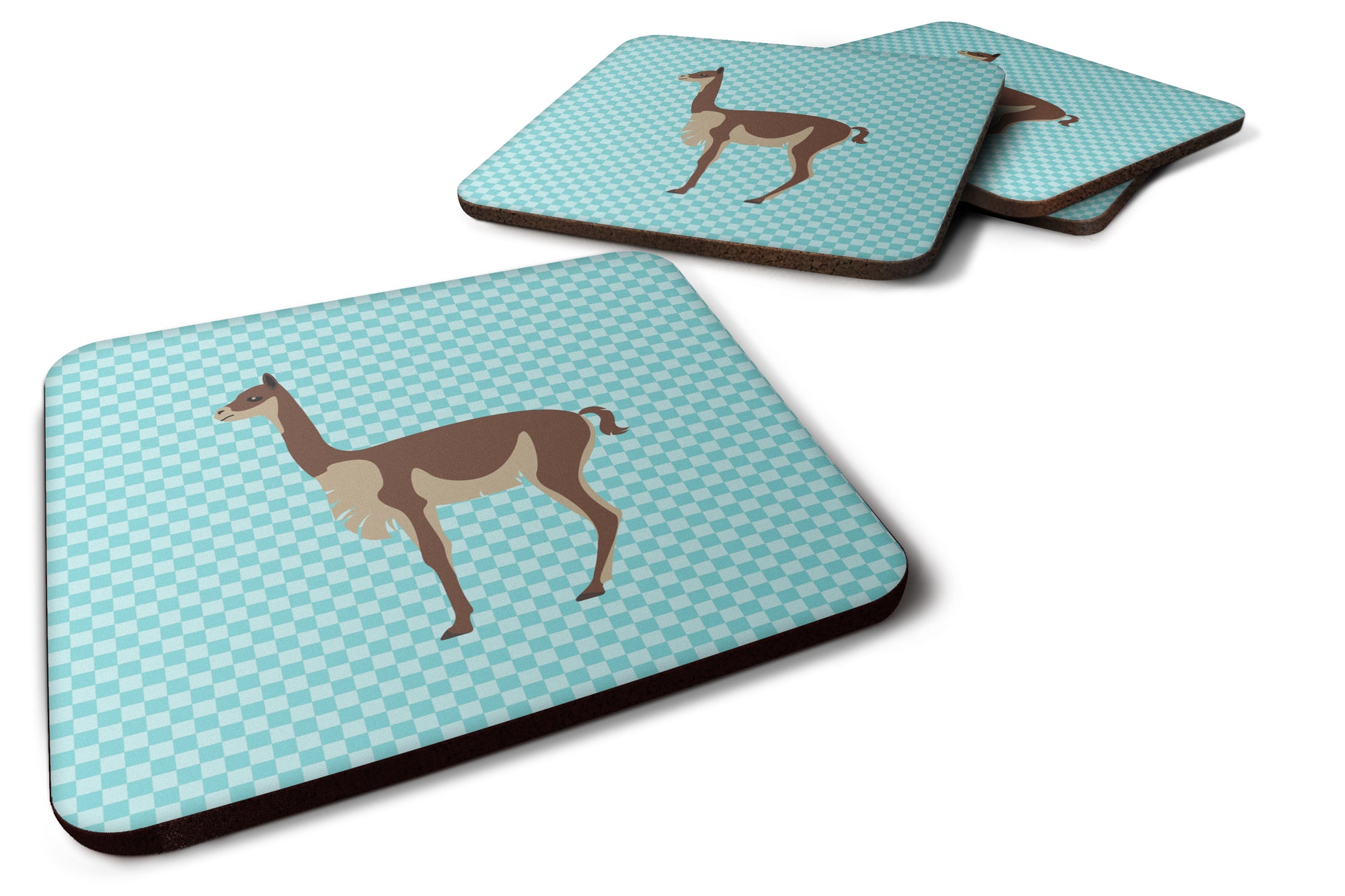 Vicugna or Vicuna Blue Check Foam Coaster Set of 4 BB8091FC - the-store.com