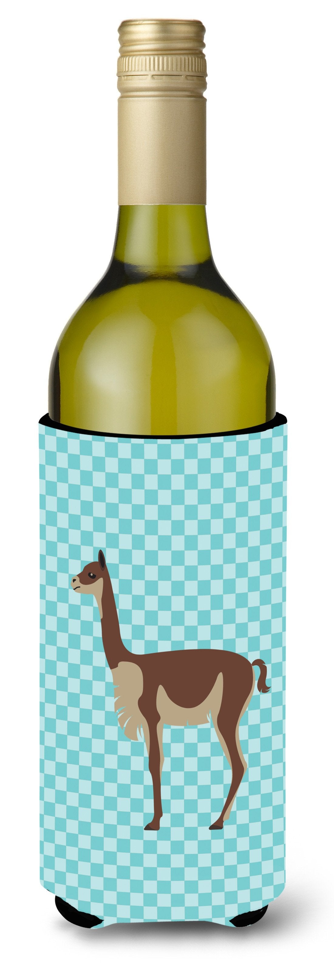 Vicugna or Vicuna Blue Check Wine Bottle Beverge Insulator Hugger BB8091LITERK by Caroline's Treasures