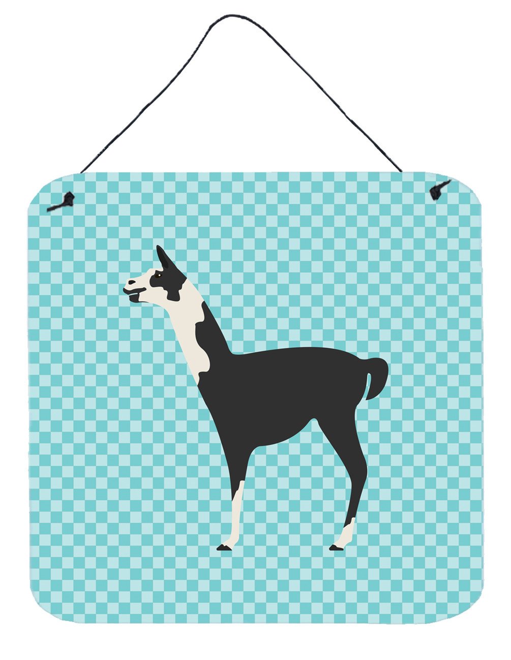 Llama Q' Ara Blue Check Wall or Door Hanging Prints BB8092DS66 by Caroline's Treasures