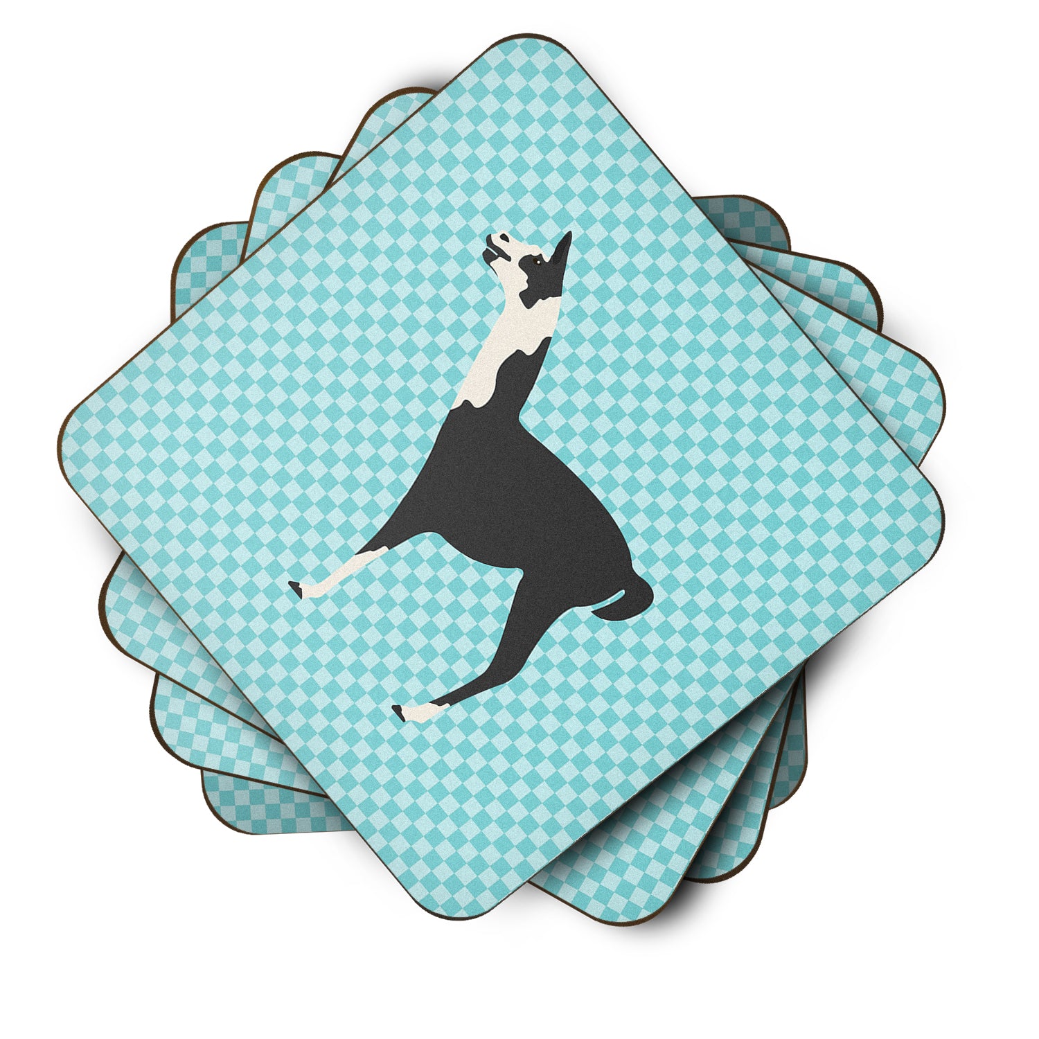 Llama Q' Ara Blue Check Foam Coaster Set of 4 BB8092FC - the-store.com