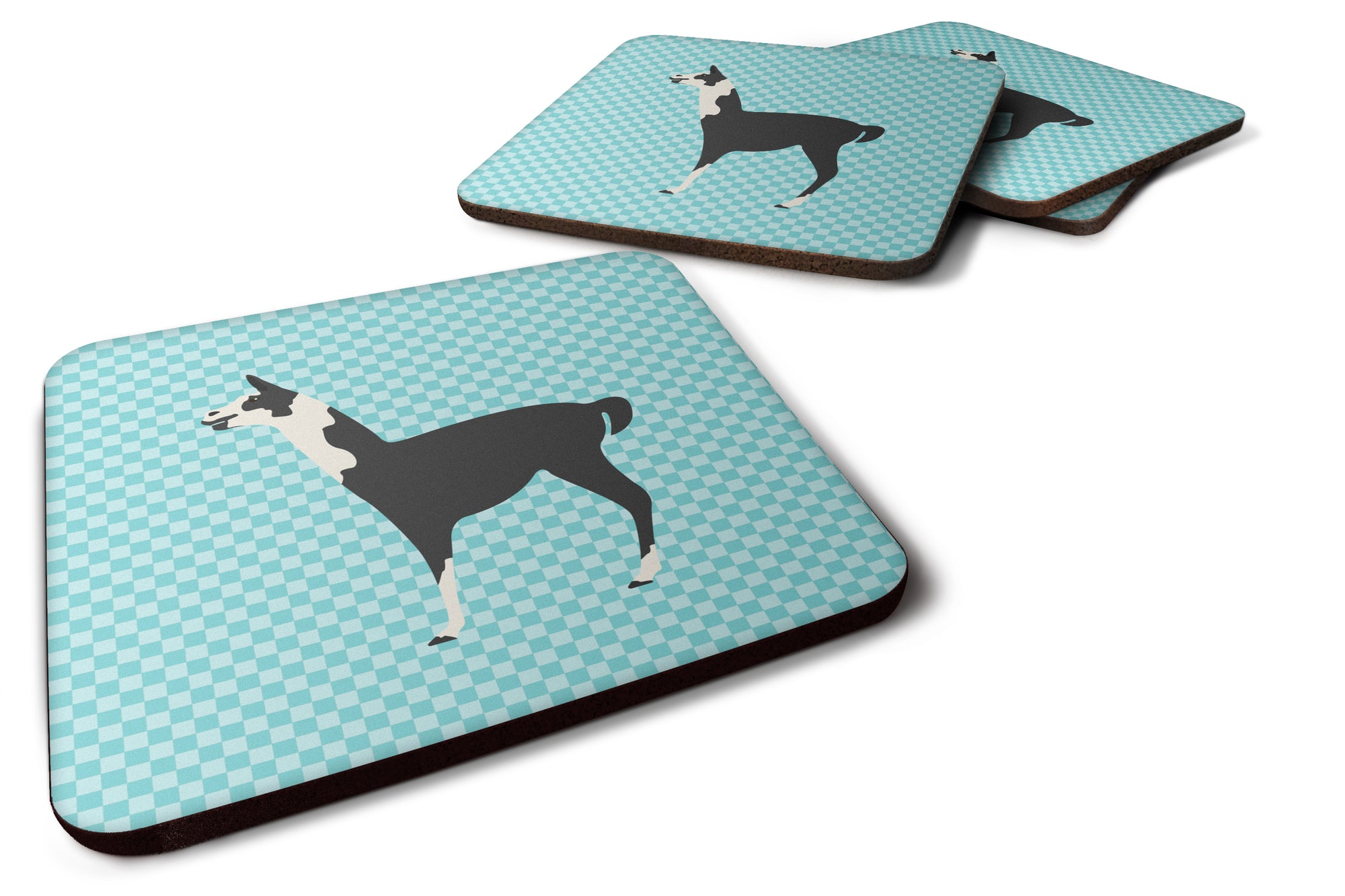 Llama Q' Ara Blue Check Foam Coaster Set of 4 BB8092FC - the-store.com