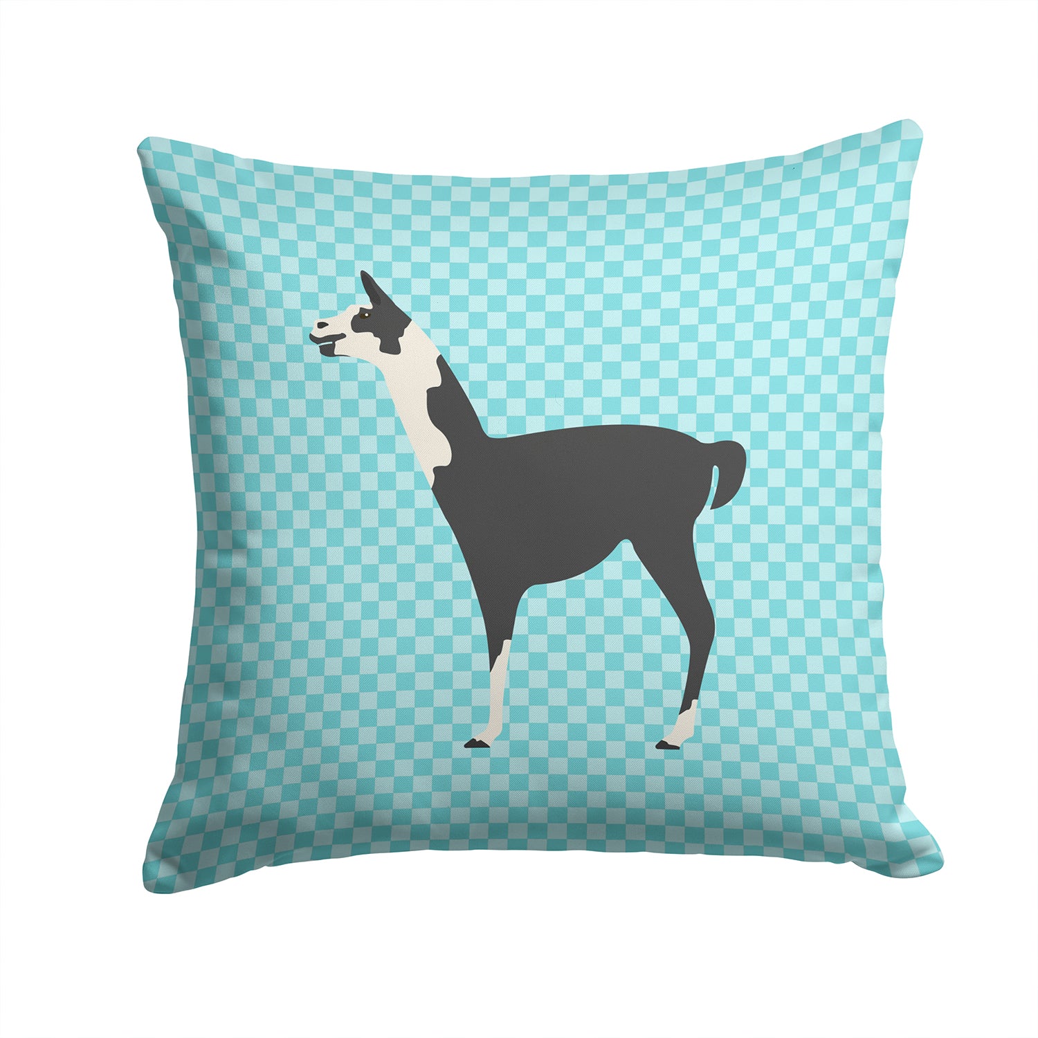 Llama Q' Ara Blue Check Fabric Decorative Pillow BB8092PW1414 - the-store.com