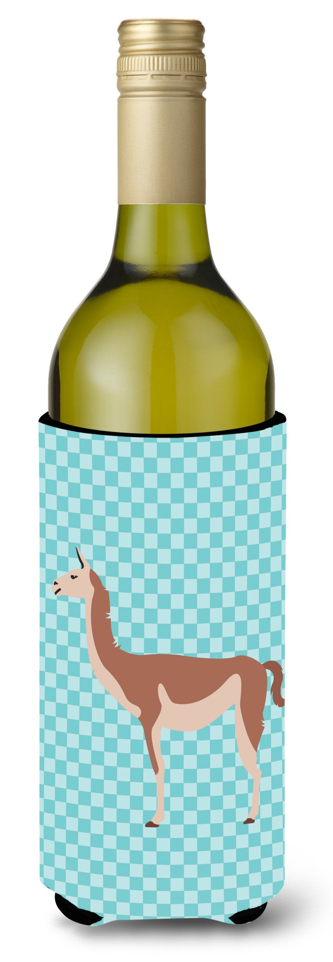 Guanaco Blue Check Wine Bottle Beverge Insulator Hugger BB8095LITERK by Caroline's Treasures