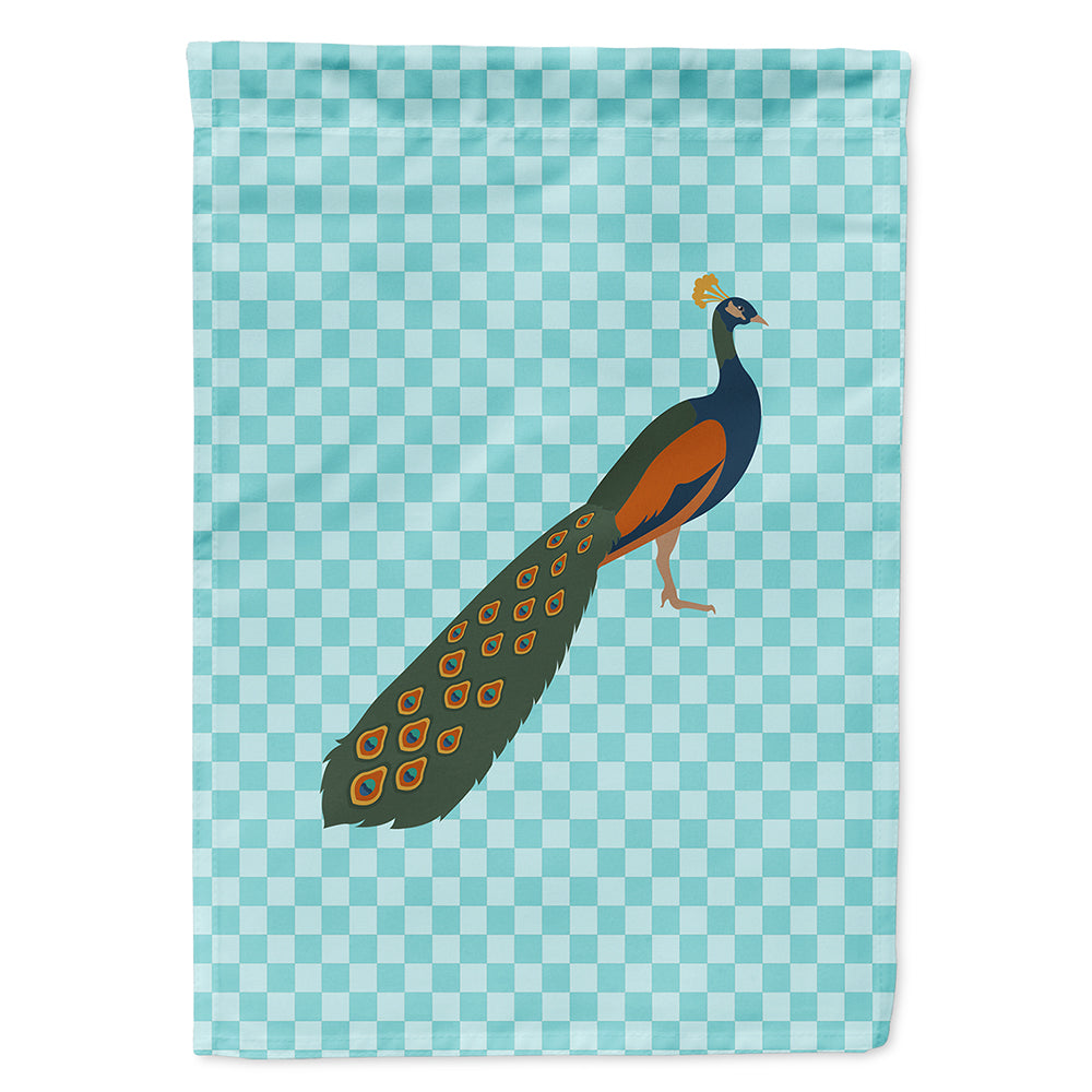 Indian Peacock Peafowl Blue Check Flag Canvas House Size BB8099CHF  the-store.com.