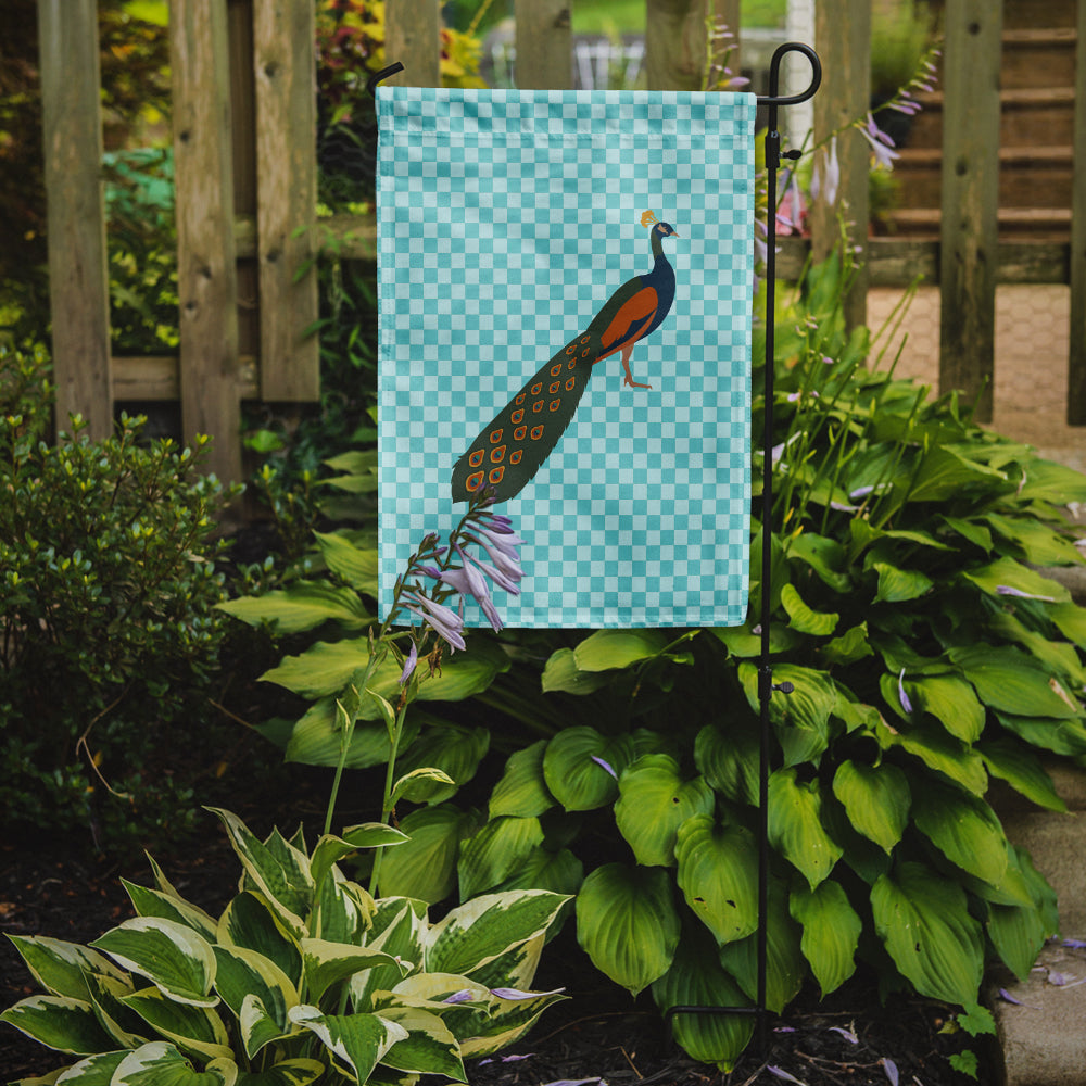 Indian Peacock Peafowl Blue Check Flag Garden Size  the-store.com.