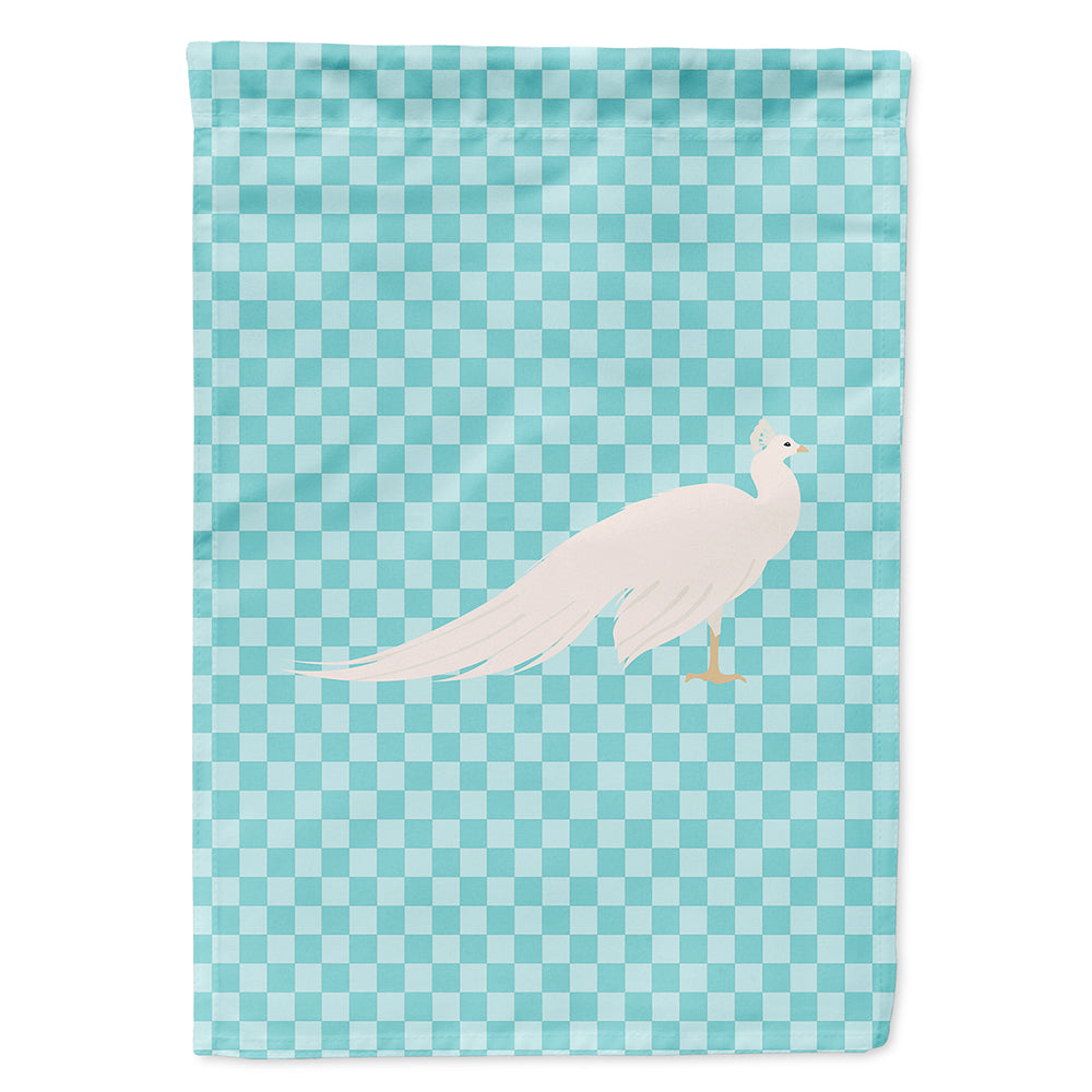 White Peacock Peafowl Blue Check Flag Canvas House Size BB8100CHF  the-store.com.
