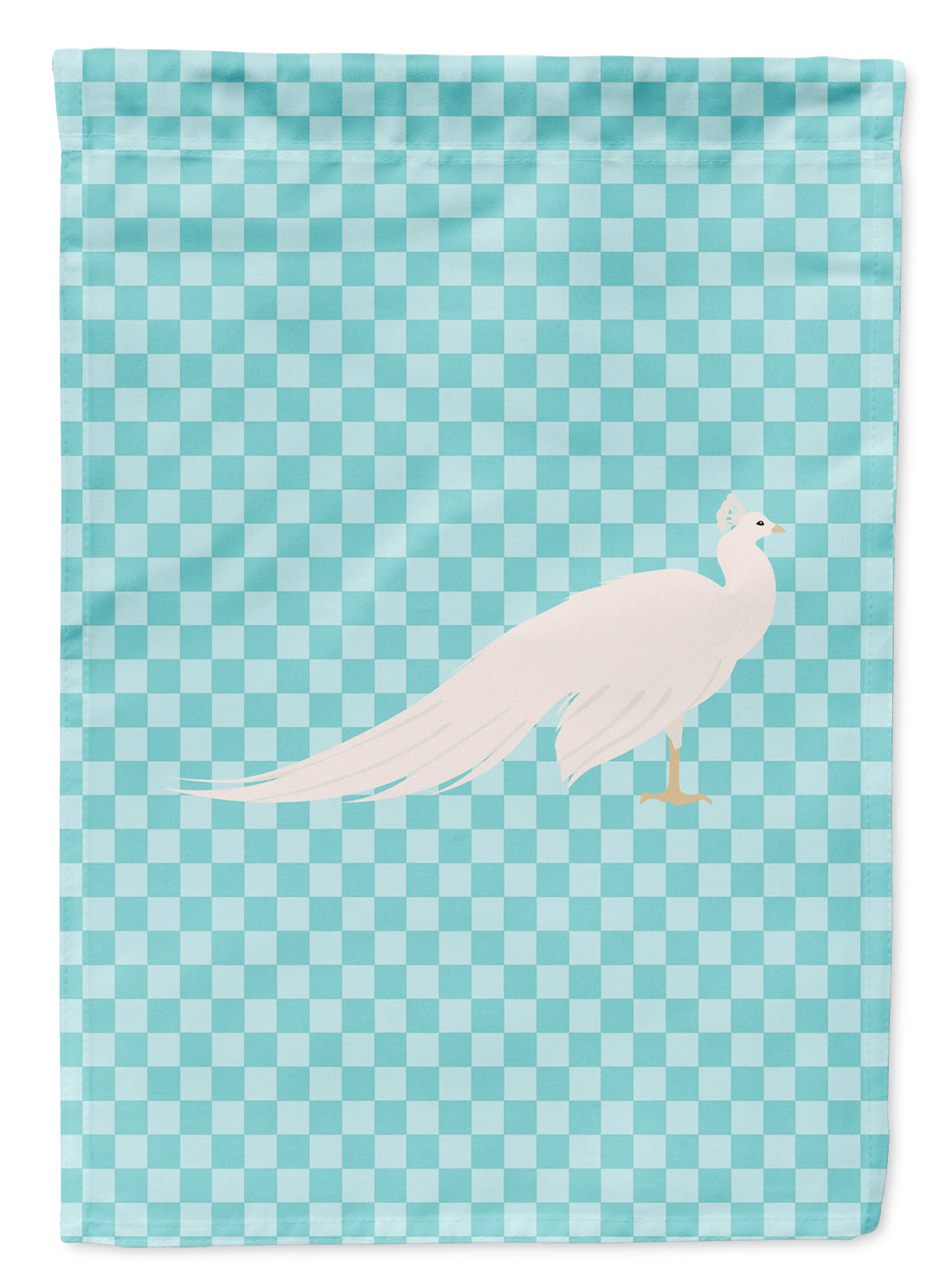 White Peacock Peafowl Blue Check Flag Garden Size  the-store.com.