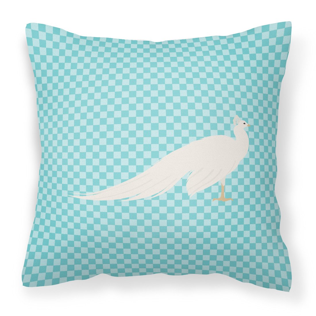 White Peacock Peafowl Blue Check Fabric Decorative Pillow BB8100PW1818 by Caroline&#39;s Treasures