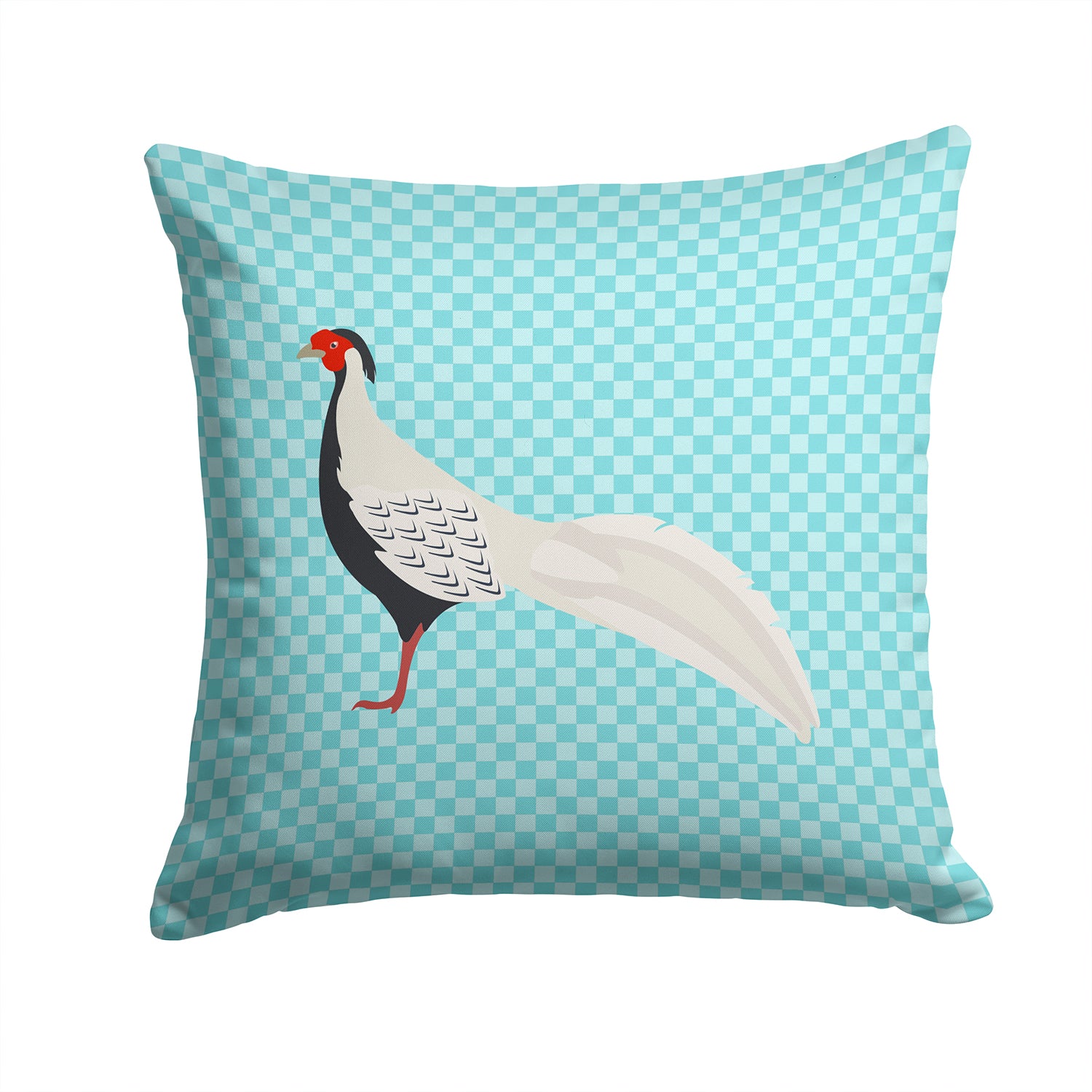 Silver Pheasant Blue Check Fabric Decorative Pillow BB8103PW1414 - the-store.com